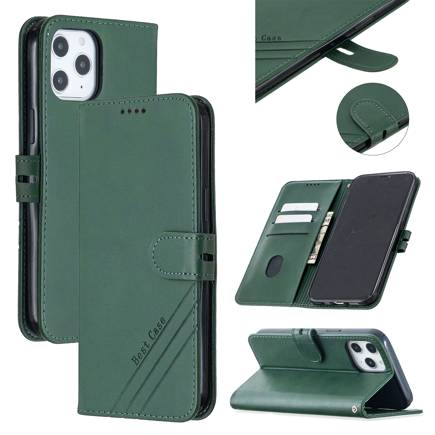 

Wallet Leather Cover with Lanyard Case for iPhone 12 Pro/12 - Green, iPhone 12