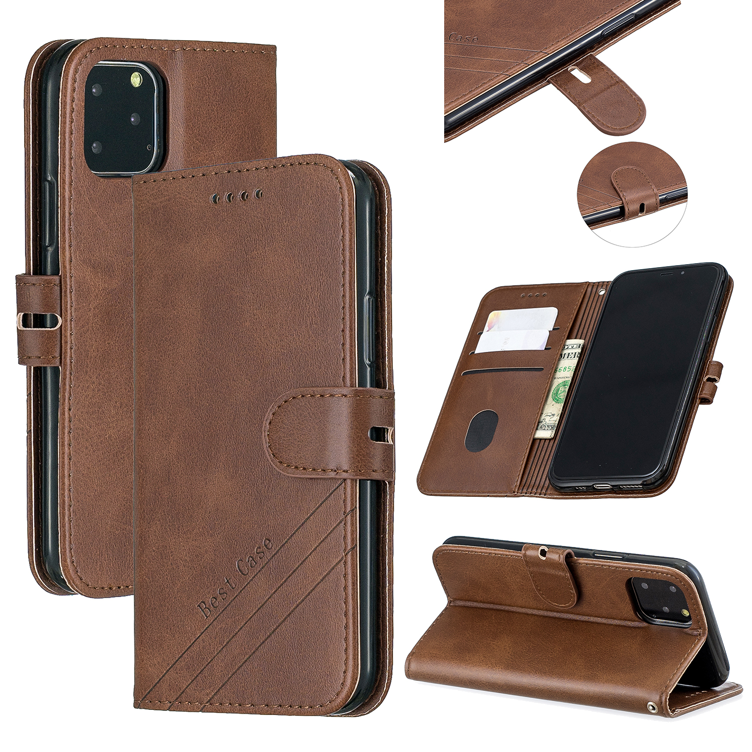 

Wallet Leather Cover with Lanyard Case for iPhone 12 Pro/12 - Coffee, iPhone 12