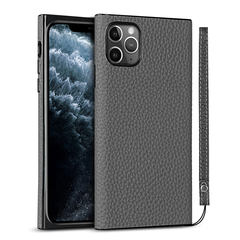 

Litchi Skin Genuine Leather Coated TPU Phone Case [Black Lining] for iPhone 11 Pro 5.8 inch - Grey, iPhone 11 Pro 5.8 inch