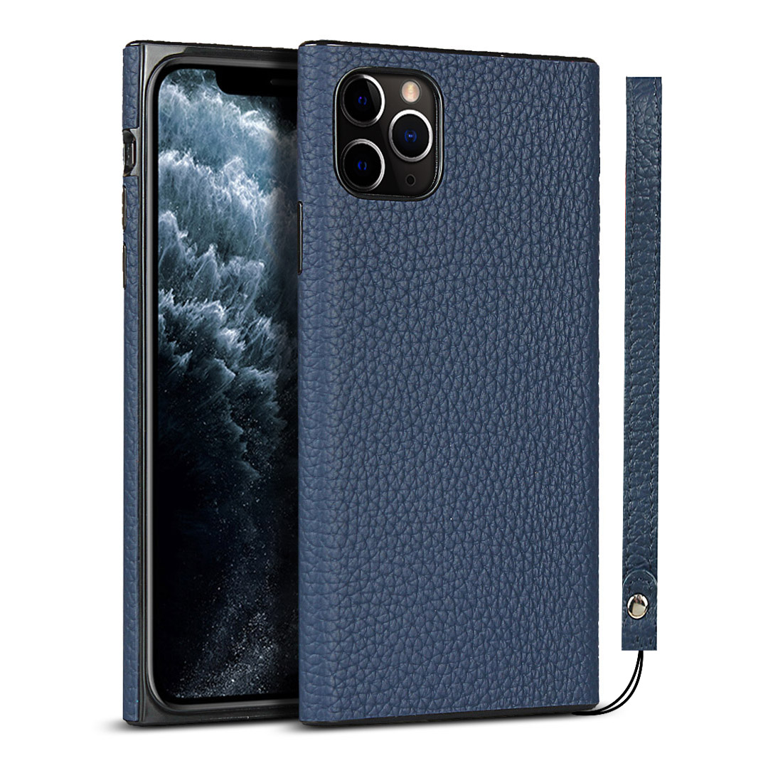 

Litchi Skin Genuine Leather Coated TPU Phone Case [Black Lining] for iPhone 11 Pro 5.8 inch - Blue, iPhone 11 Pro 5.8 inch