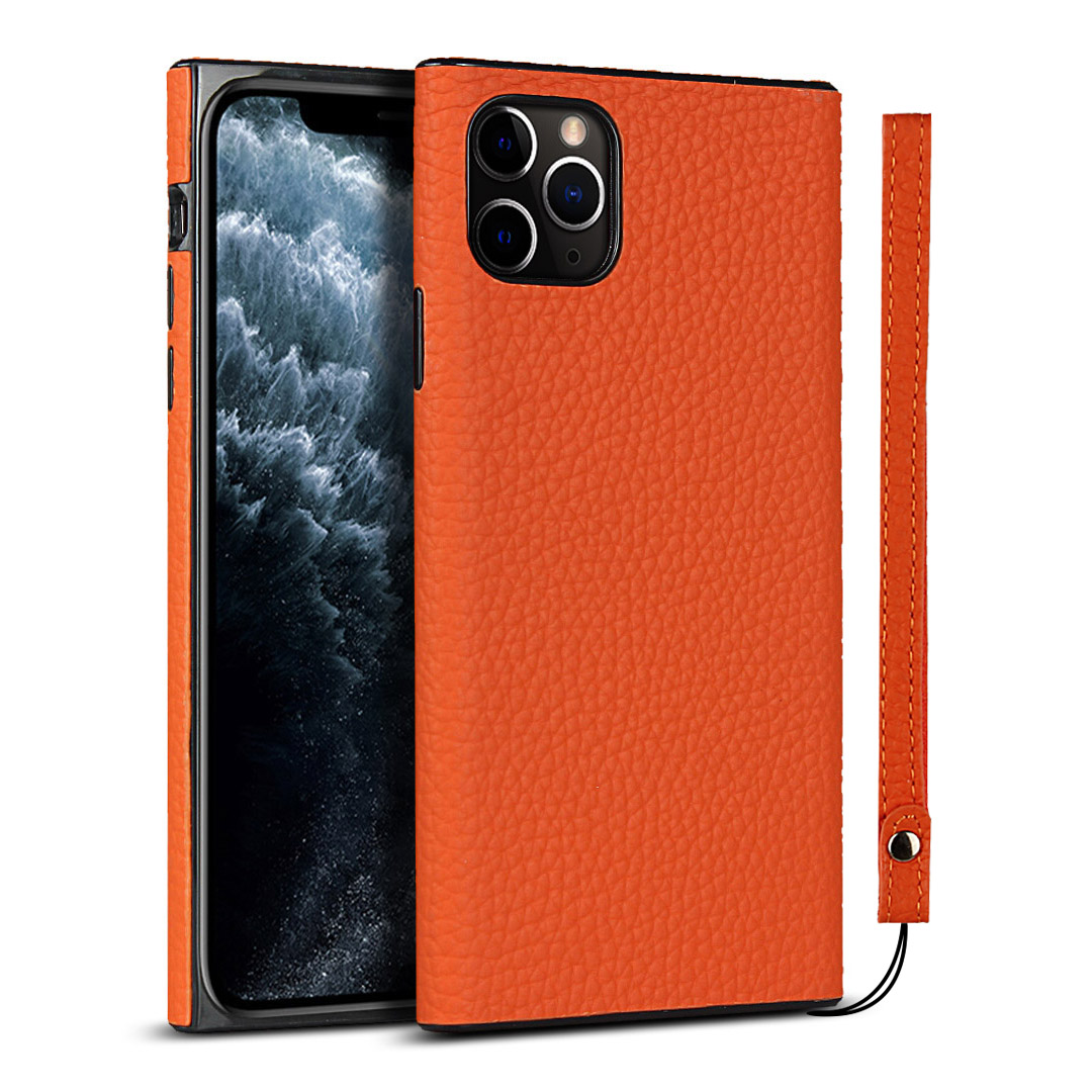 

Litchi Skin Genuine Leather Coated TPU Phone Shell [Black Lining] for iPhone 11 Pro Max 6.5 inch - Orange, iPhone 11 Pro Max 6.5 inch