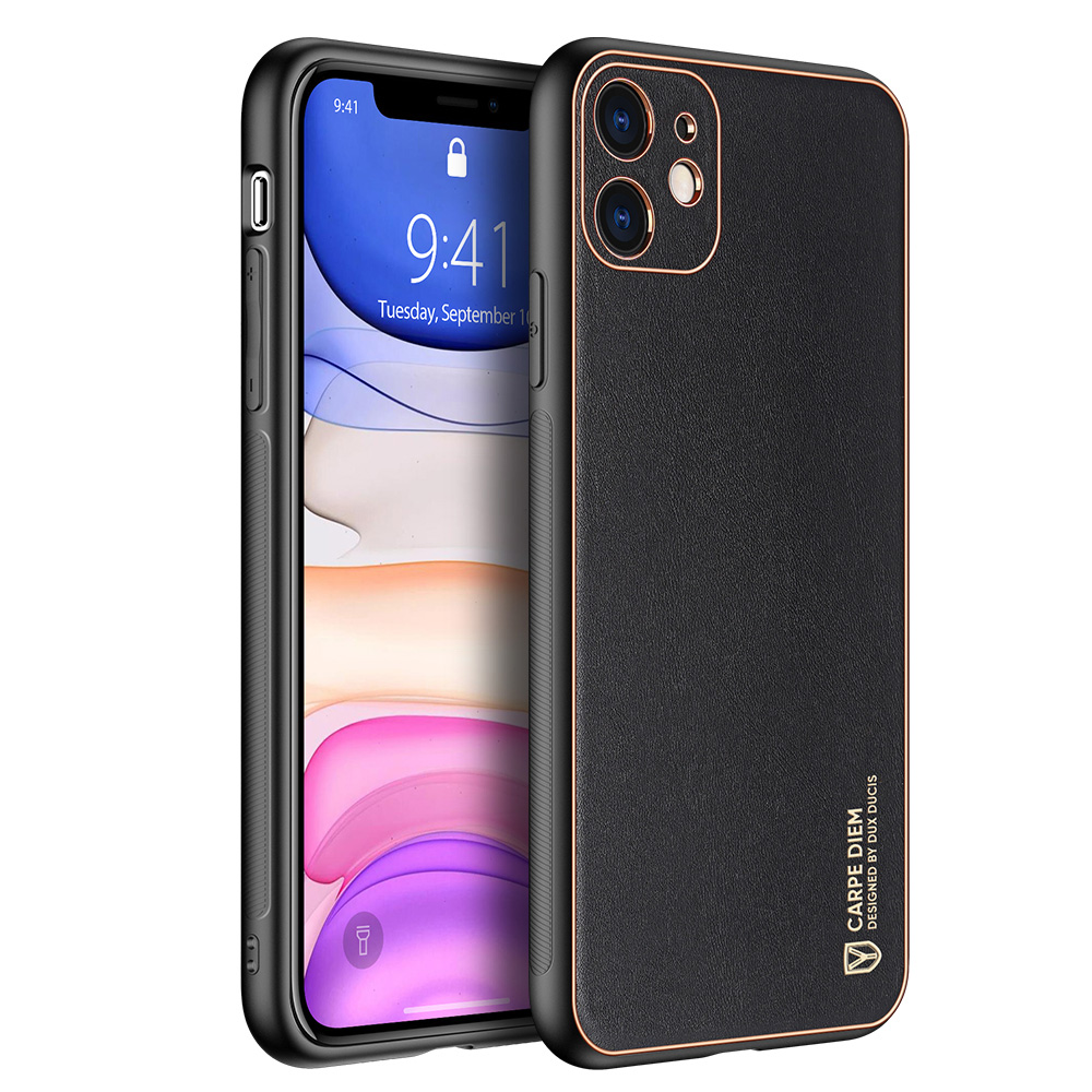 

DUX DUCIS YOLO Series Electroplating PU Leather Coated TPU PC Combo Case for iPhone 11 6.1 inch - Black, iPhone 11 6.1 inch