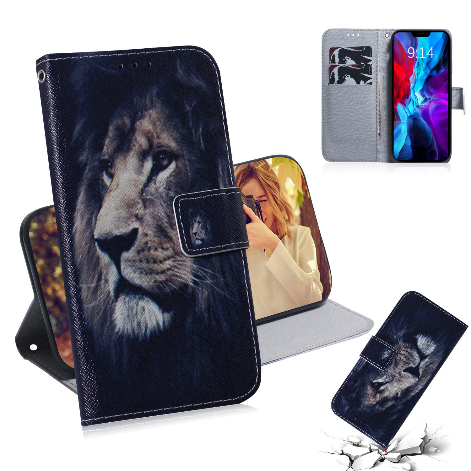 

Шаблон Печати PU Кожаный Кошелек Чехол Для IPhone 12 Mini - Лев, iPhone 12 mini