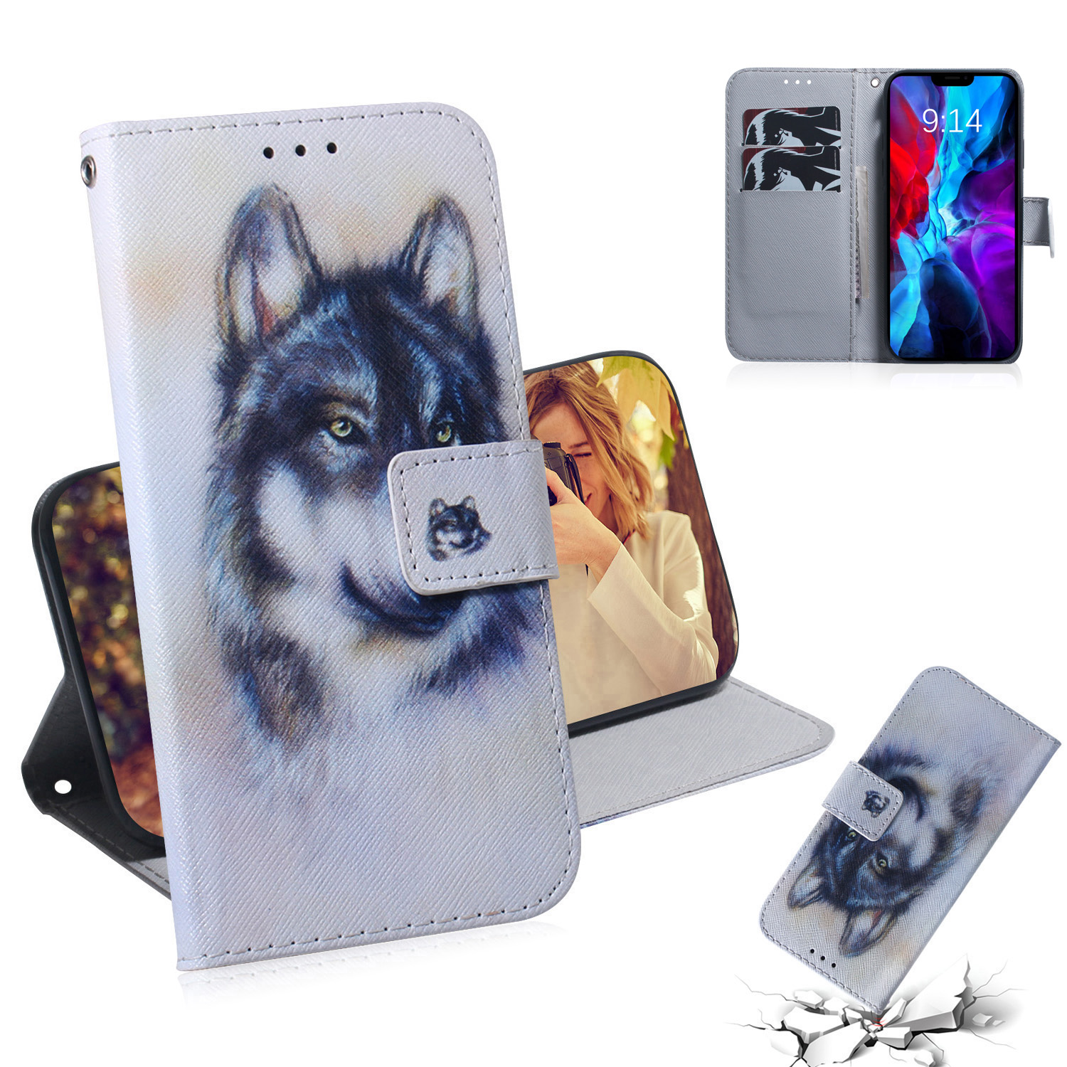 

Pattern Printing PU Leather Wallet Case for iPhone 12 mini - Wolf, iPhone 12 mini