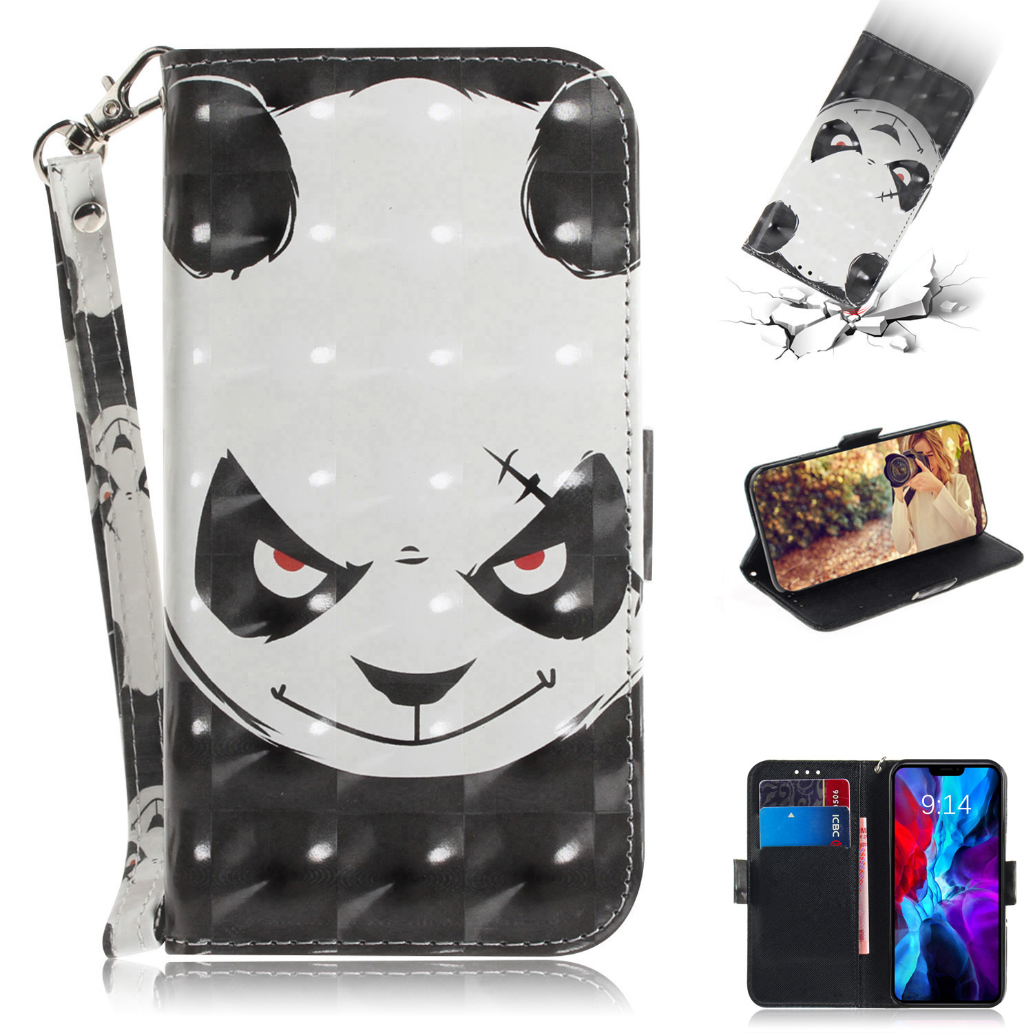 

Light Spot Decor Pattern Printing Wallet Leather Cover Stylish Phone Case for iPhone 12 mini - Panda, iPhone 12 mini