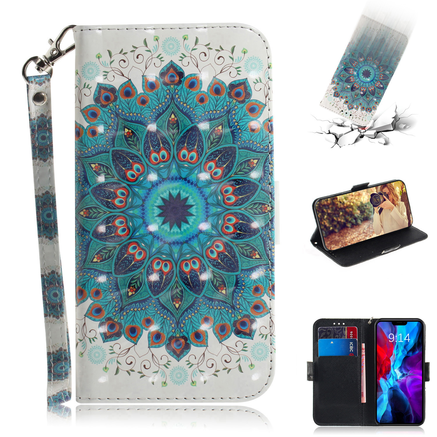 

Light Spot Decor Pattern Printing Wallet Leather Cover Stylish Phone Case for iPhone 12 mini - Flower, iPhone 12 mini