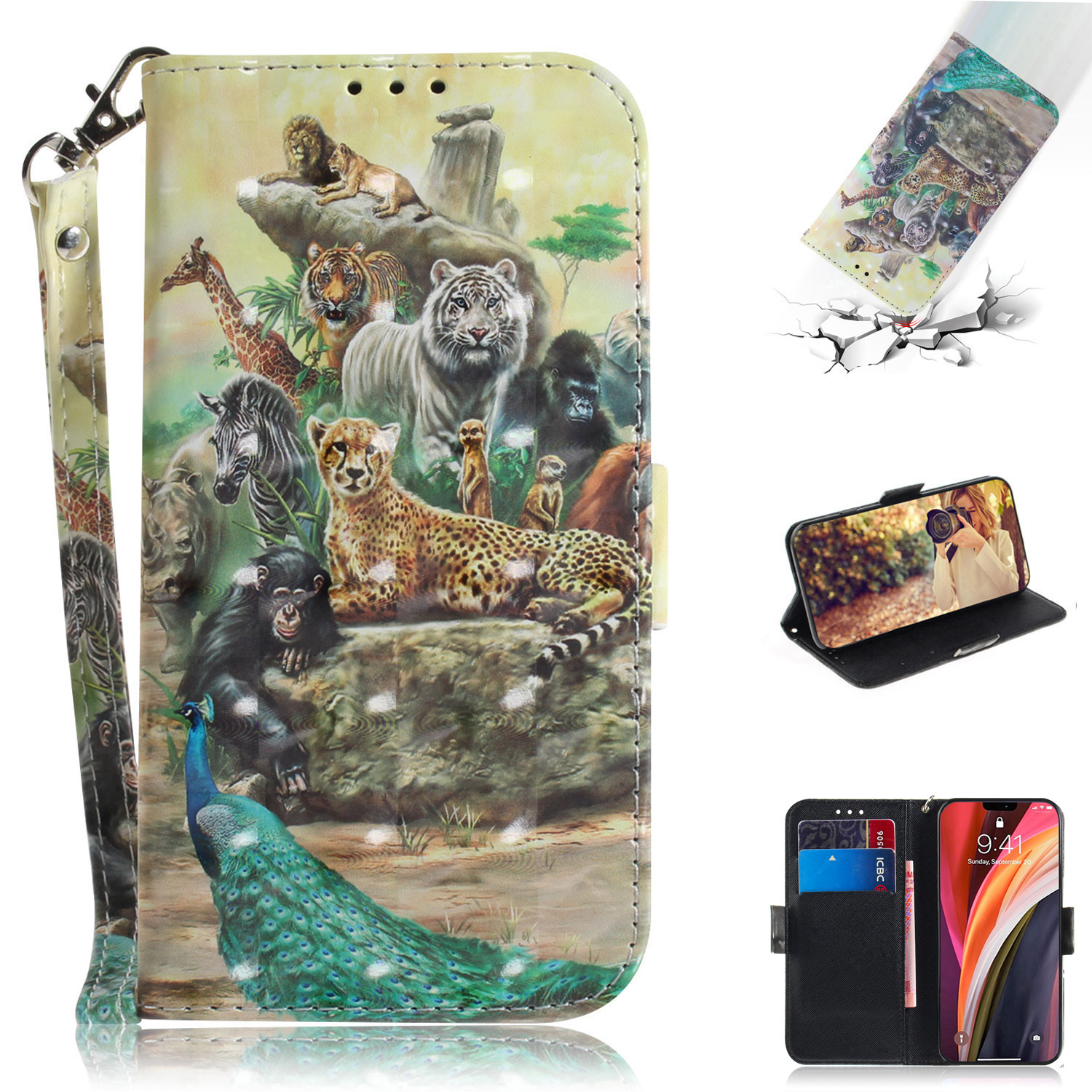

Light Spot Decor Pattern Printing Leather Shell for iPhone 12 Pro Max 6.7 inch - Animals, iPhone 12 Pro Max