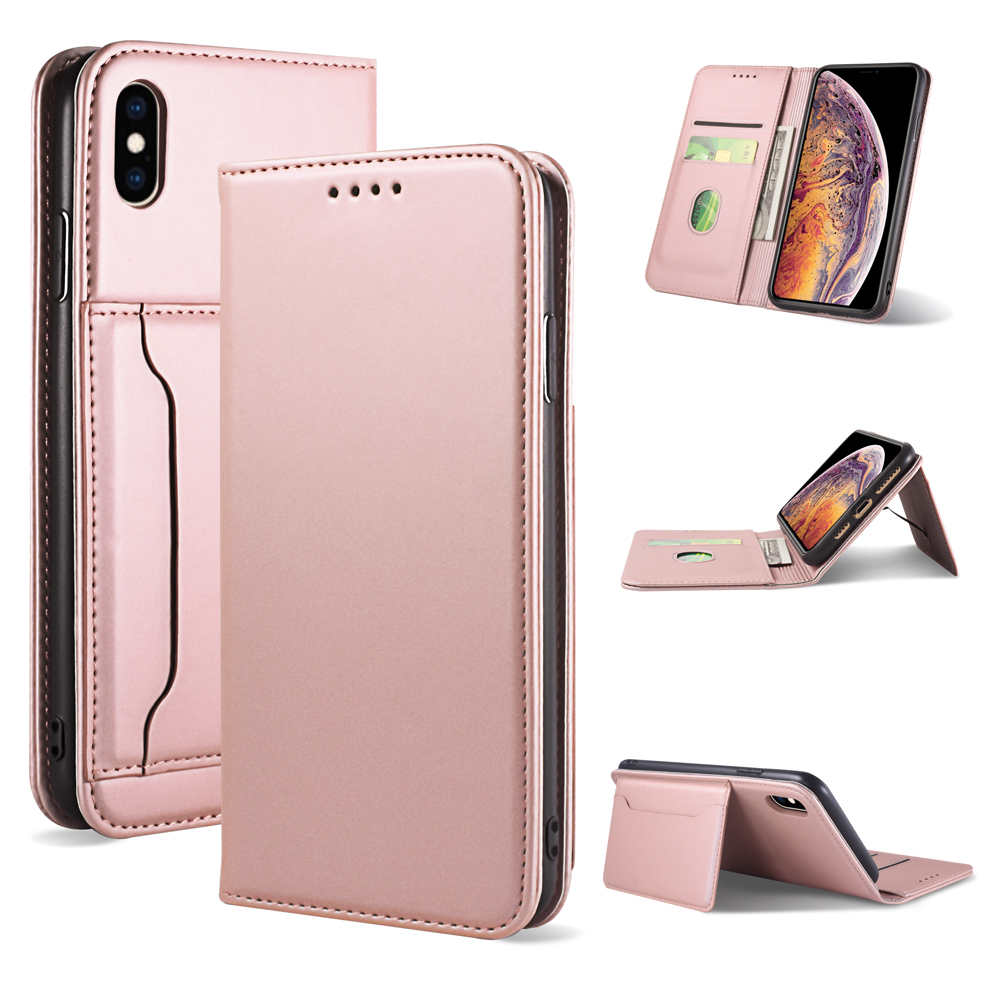 

Liquid Silicone Touch Leather Wallet Stand Cover for iPhone XS Max 6.5 inch - Rose Gold, iPhone XS Max 6.5 inch