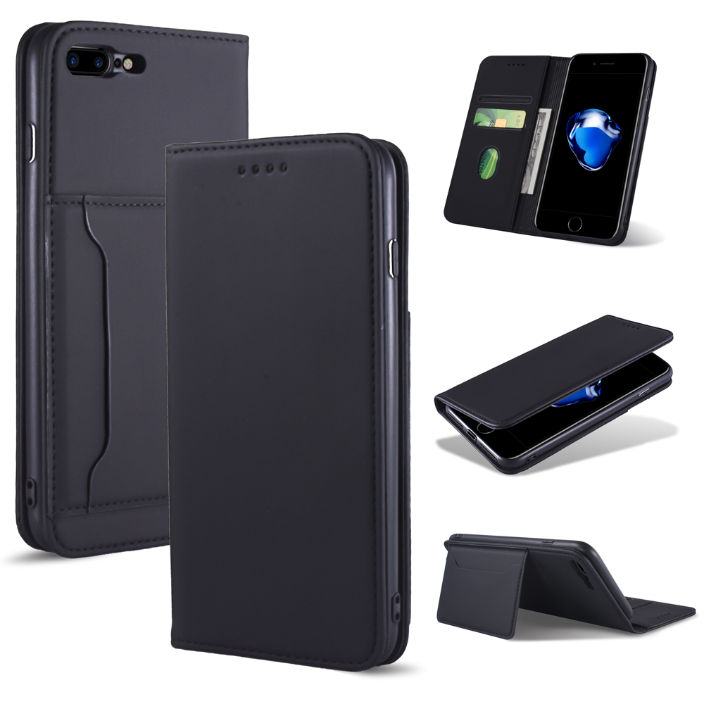 

Liquid Silicone Touch Leather Wallet Stand Case for iPhone 8 Plus/7 Plus 5.5 inch - Black, iPhone 8 Plus 5.5 inch