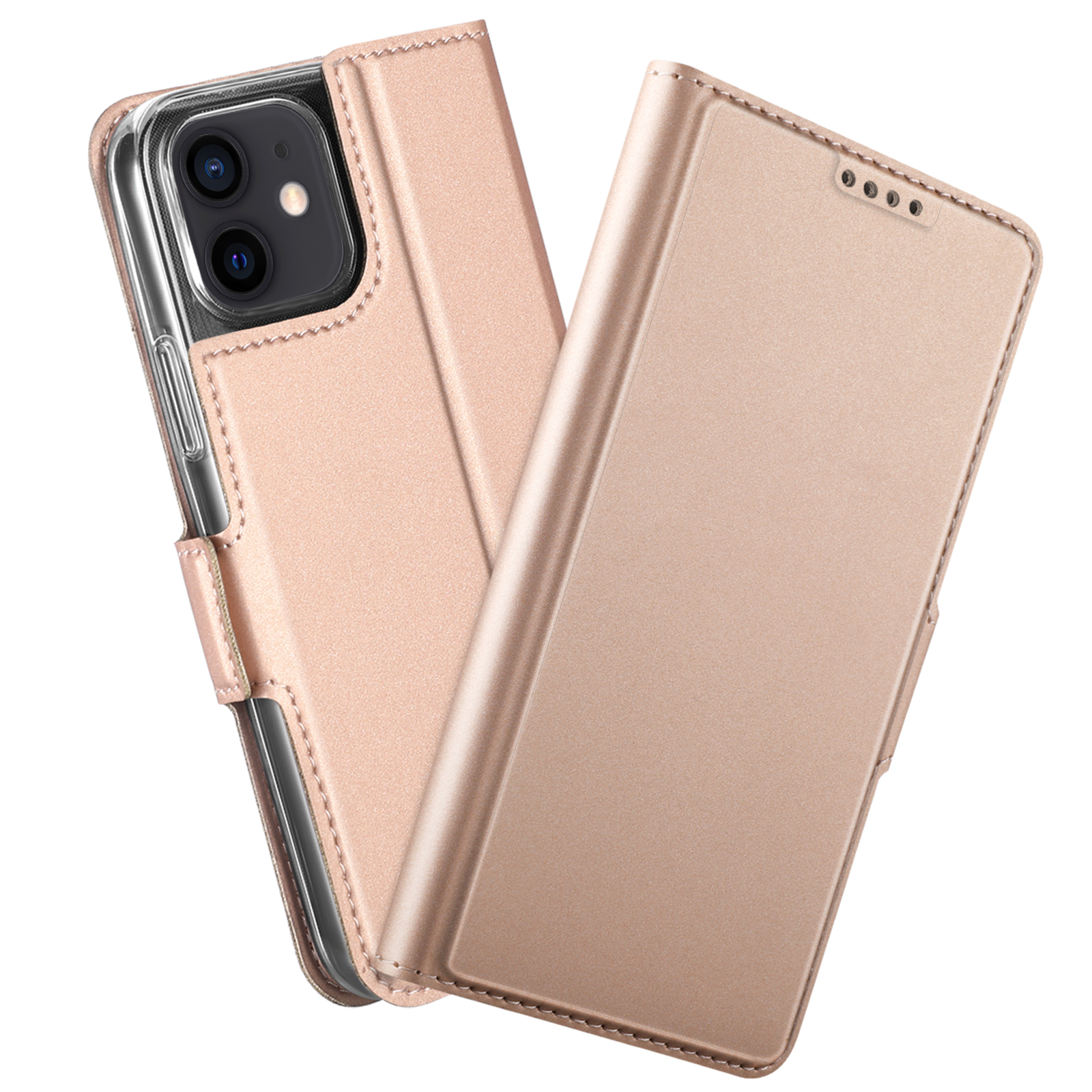 

Leather Stand Cover with Card Slot for iPhone 12 Pro/12 - Rose Gold, iPhone 12