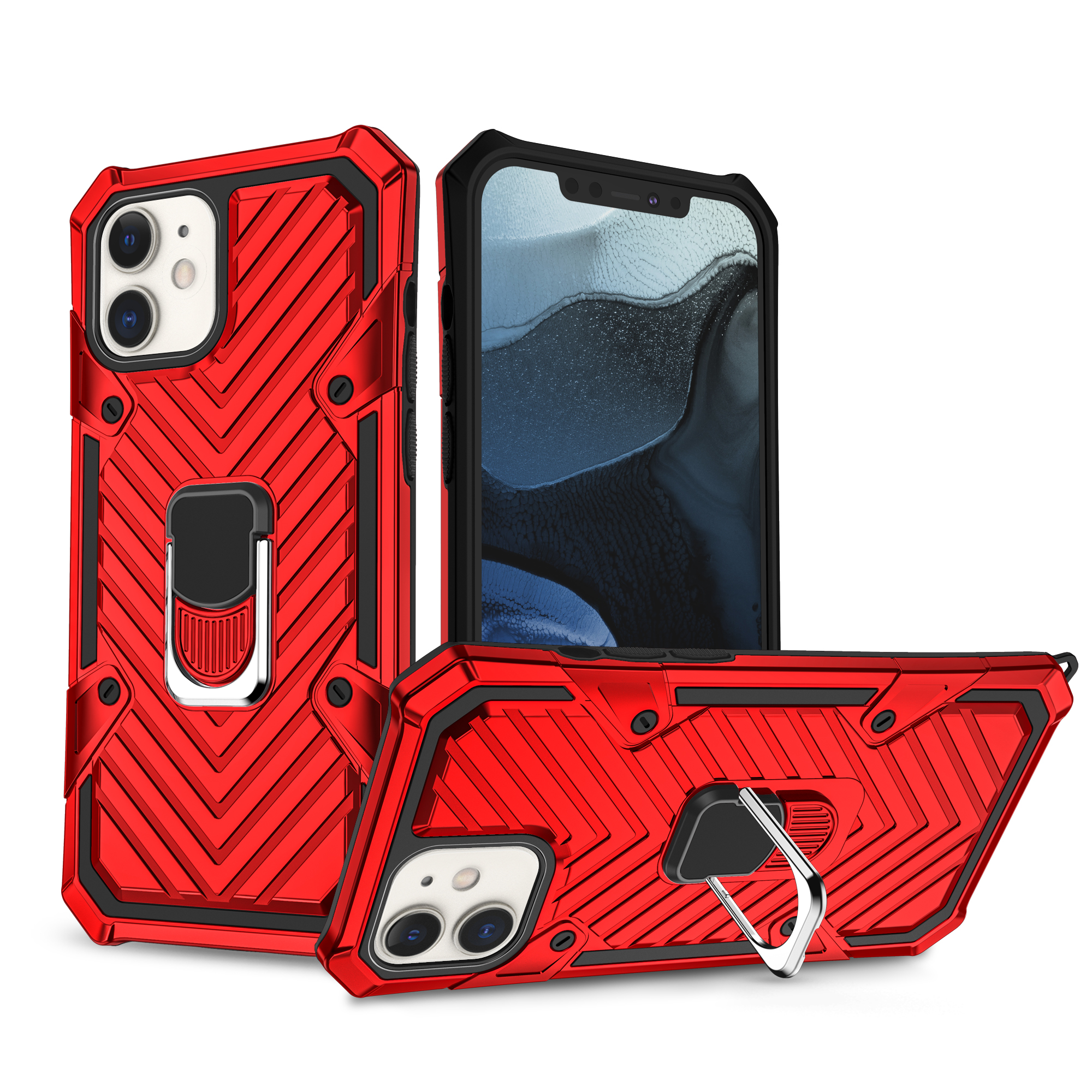 

Rotatuble Finger Кольцо Кингустан PC + ТПУ Гибридный Задний Чехол Для IPhone 12 Mini - Красный, iPhone 12 mini
