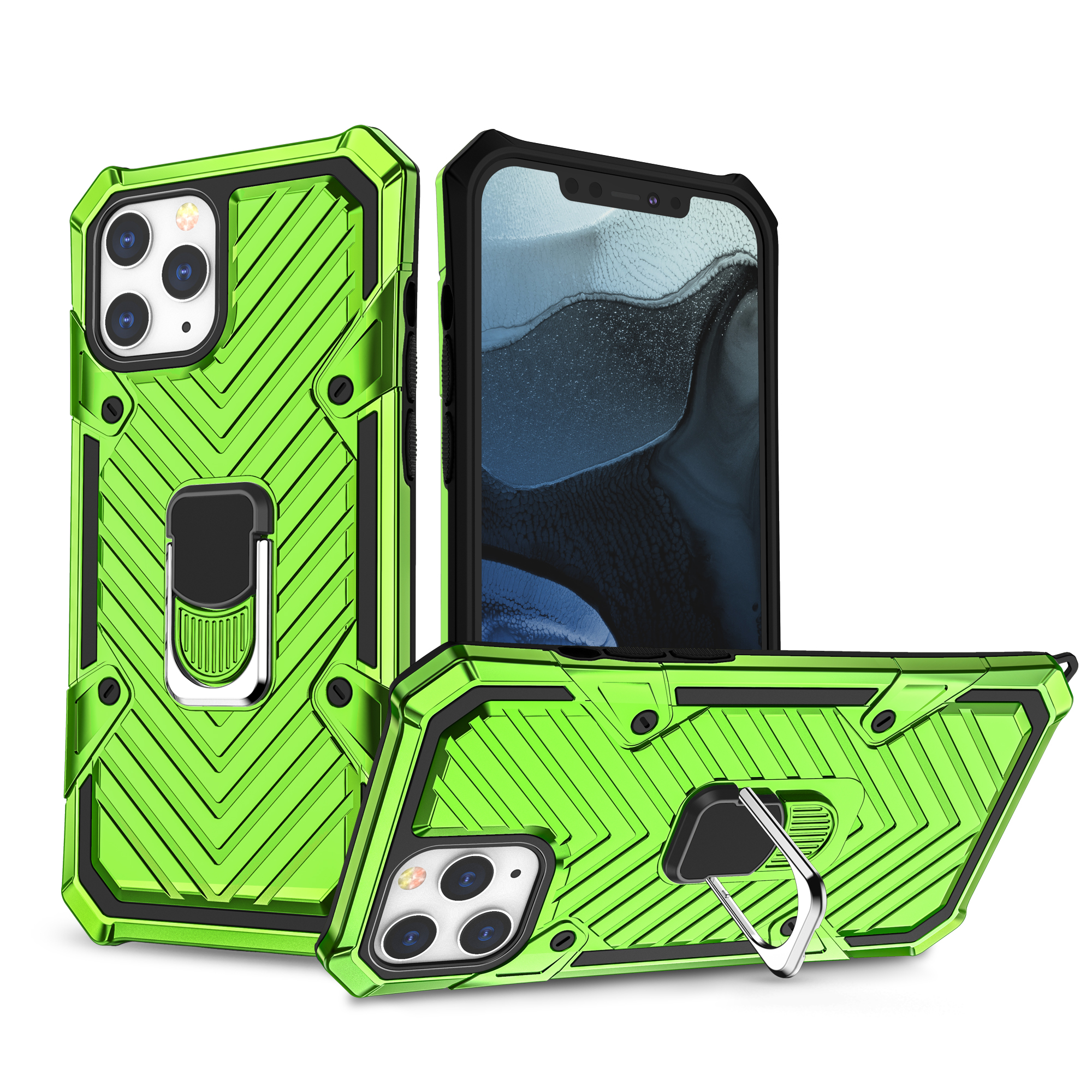 

Rotatable Finger Ring Kickstand PC + TPU Hybrid Shell for iPhone 12 Pro/12 - Light Green, iPhone 12