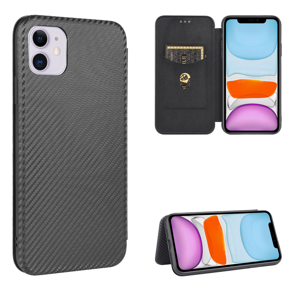 

Carbon Fiber Auto-absorbed Leather Cell Phone Shell for iPhone 12 mini - Black, iPhone 12 mini