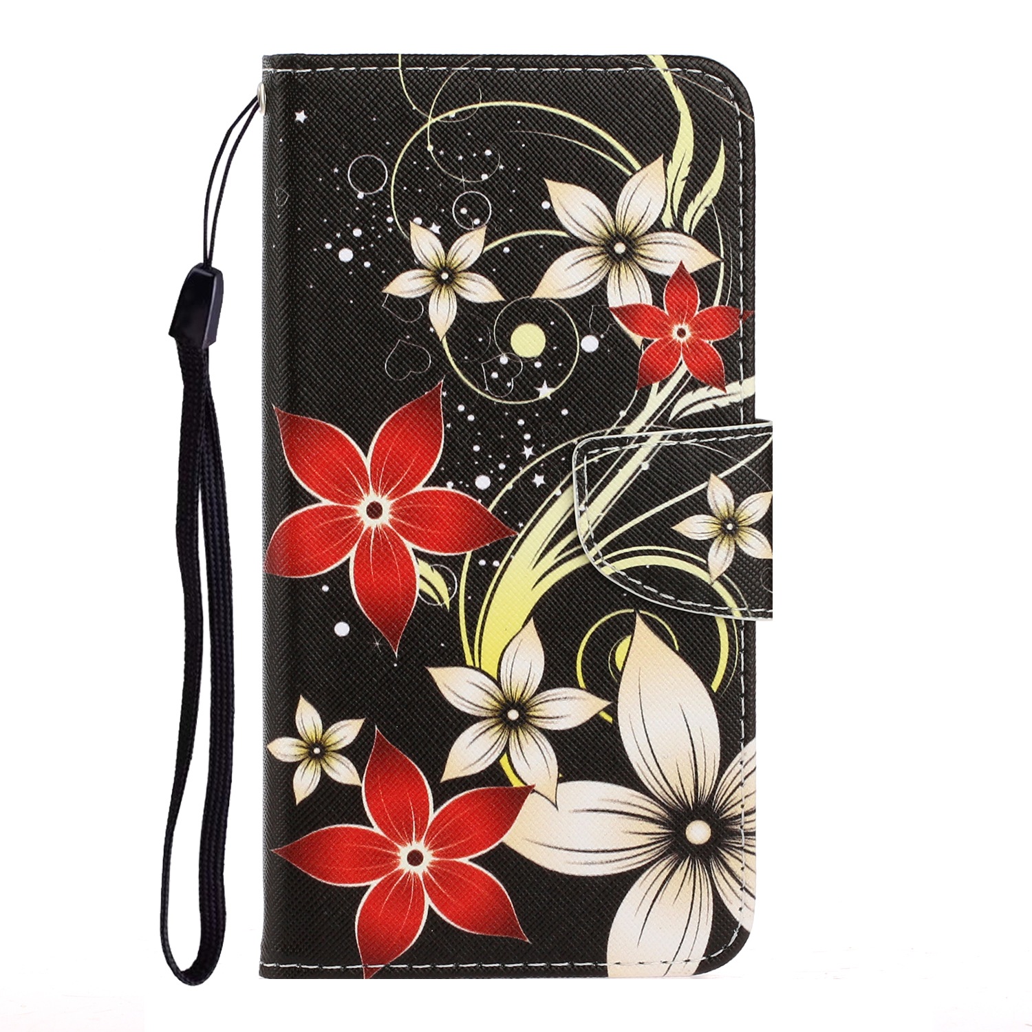 

Pattern Printing Stand Leather Shell for iPhone 12 Pro/12 - Red and White Flowers, iPhone 12
