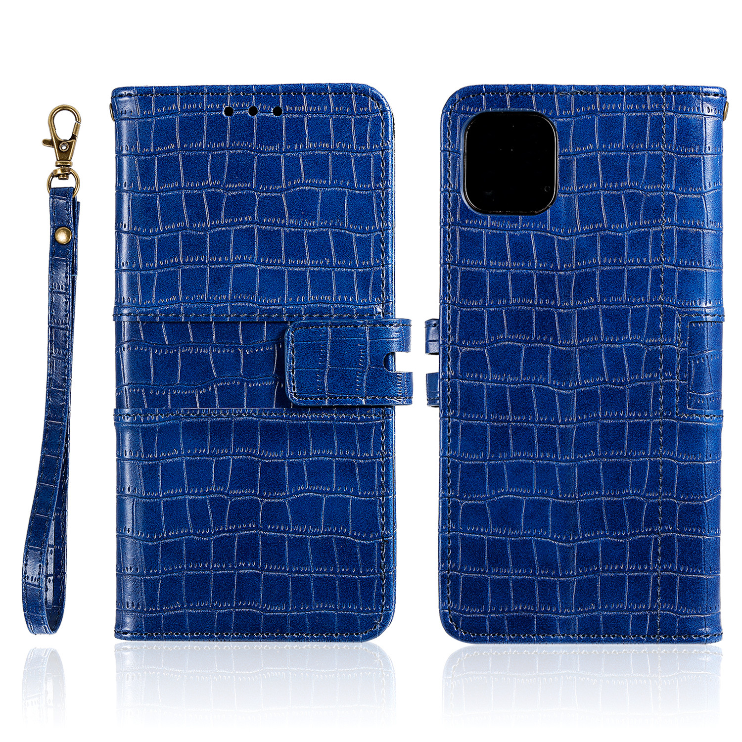 

Crocodile Skin PU Leather Wallet Phone Case for iPhone 12 Pro Max 6.7-inch - Blue, iPhone 12 Pro Max