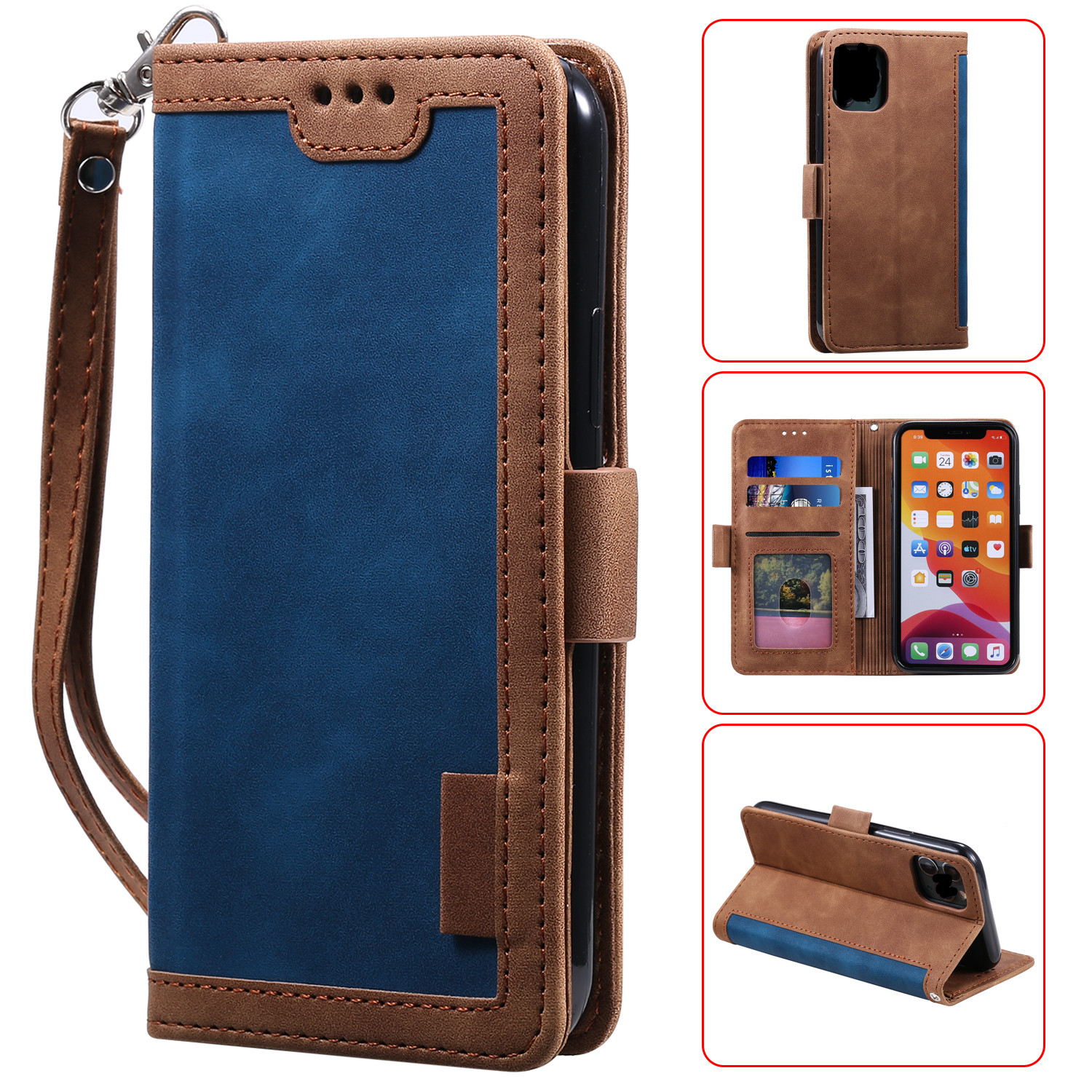 

Vintage Splicing Style Cover Stand Leather Flip Shell for iPhone 12 Pro Max 6.7-inch - Blue, iPhone 12 Pro Max