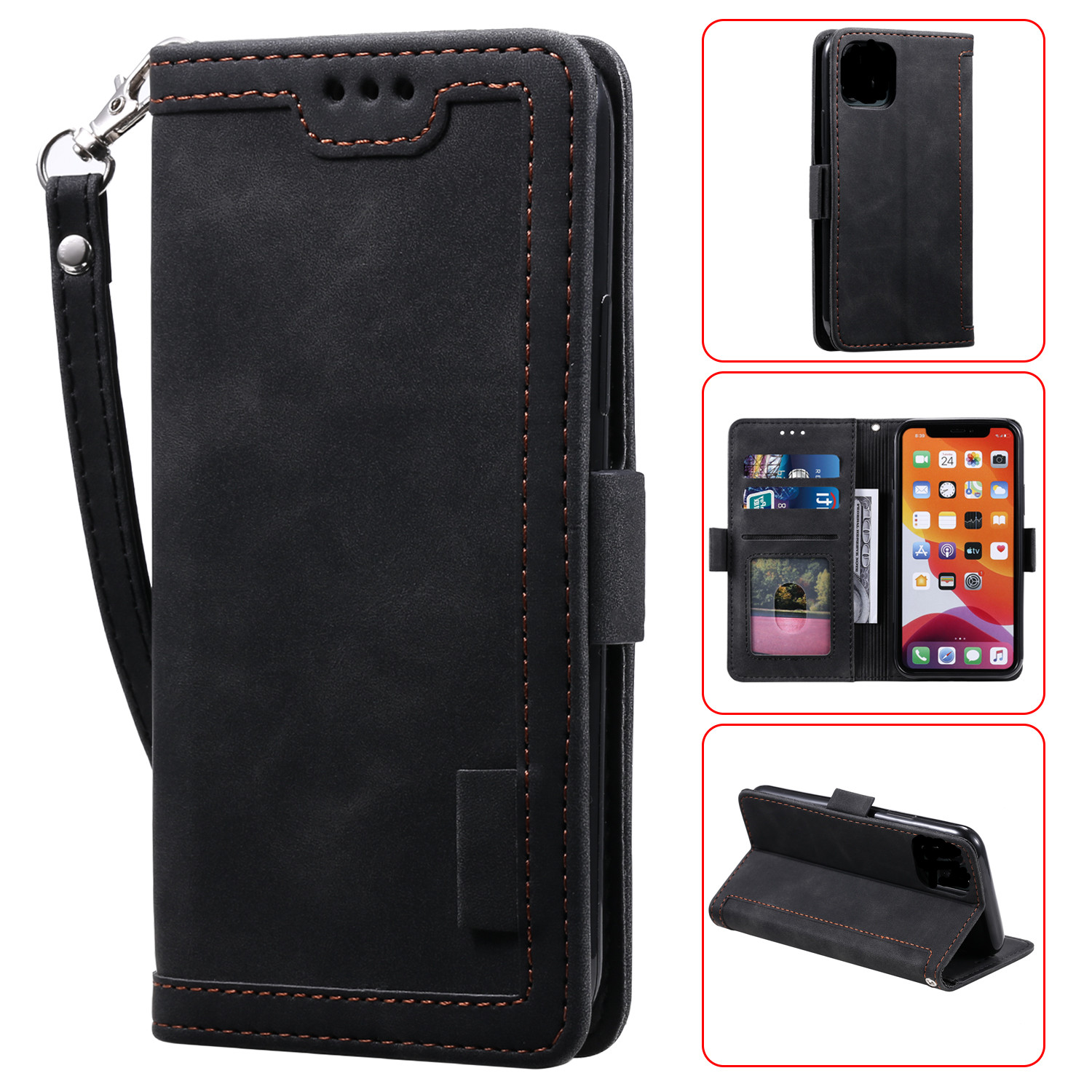 

Vintage Splicing Style Cover Stand Leather Flip Shell Cover for iPhone 12 mini - Black, iPhone 12 mini