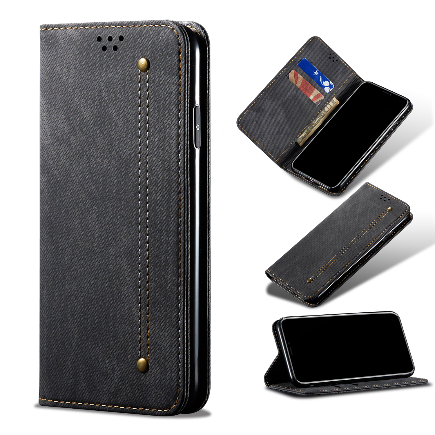 

Jeans Cloth Texture Wallet Leather Mobile Phone Protective Cover for iPhone 12 Pro/12 - Black, iPhone 12 Pro