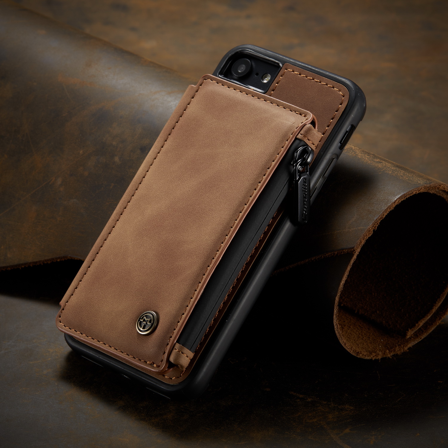 

Caseme C20 Pocket Pocket Card Slots PU Кожаный Корпус TPU Для Iphone 7/8/SE (2020)/SE (2022) - Коричневый, iPhone 8 4.7 inch