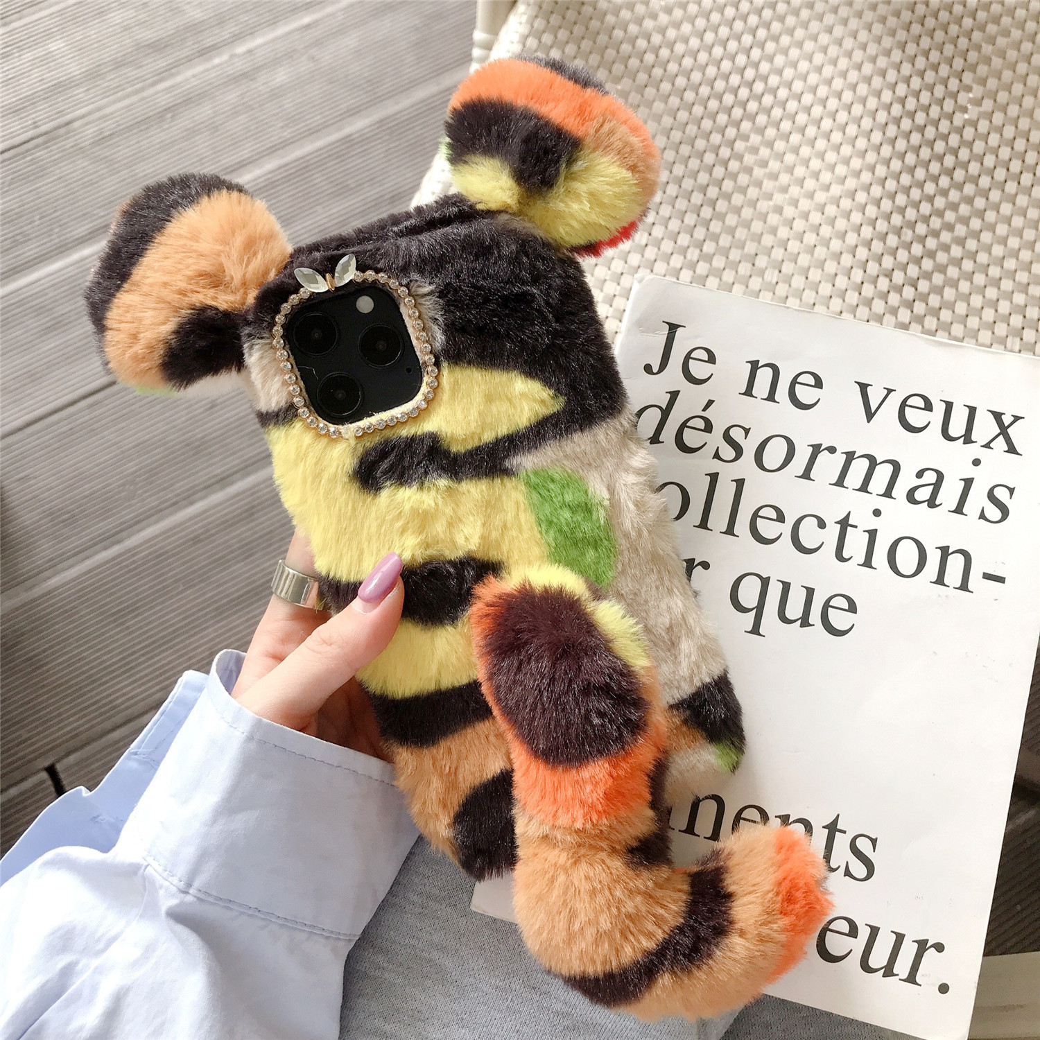 

Mouse Shape Fluffy Fur Coated Rhinestone TPU Shell Case for iPhone 12 Pro Max 6.7 inch - Style C, iPhone 12 Pro Max