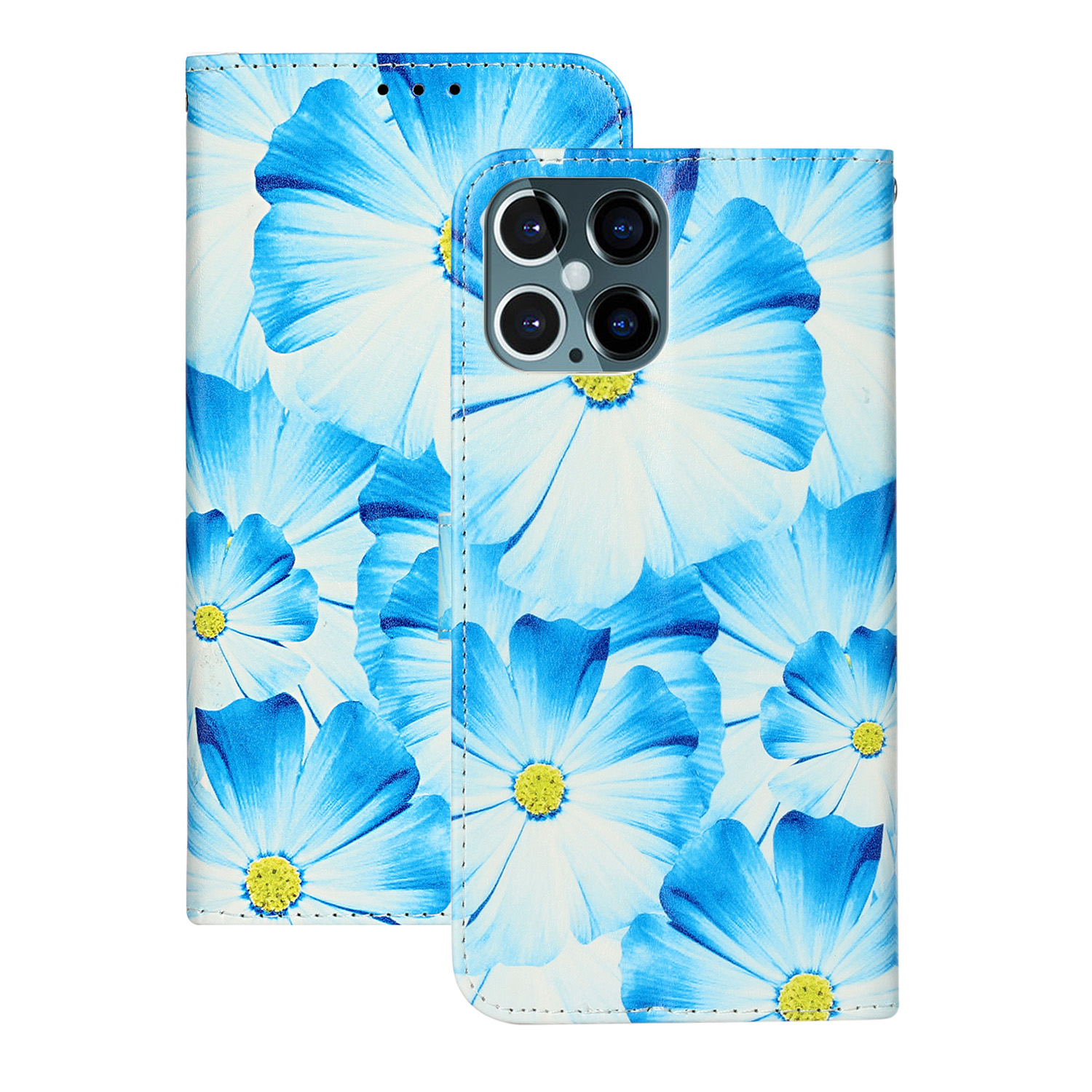 

Marble Pattern Printing Leather Protector Wallet Stand Case for iPhone 12 Pro Max 6.7 inch - Blue Flower, iPhone 12 Pro Max