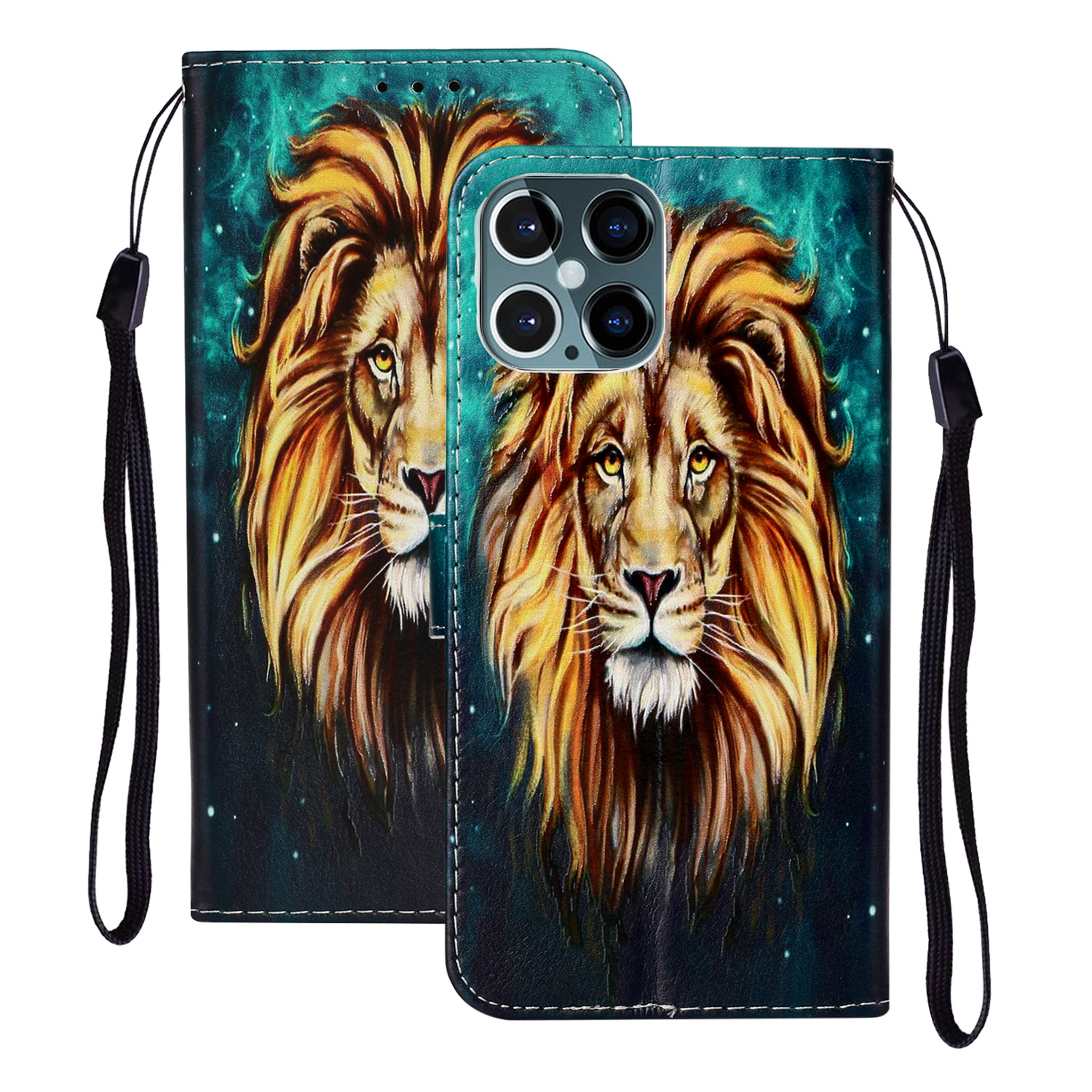 

Тиснение С Рисунком Кожуха Кожаный Чехол Для Телефона С Ремешком Для IPhone 12 Pro / 12 - Лев, iPhone 12