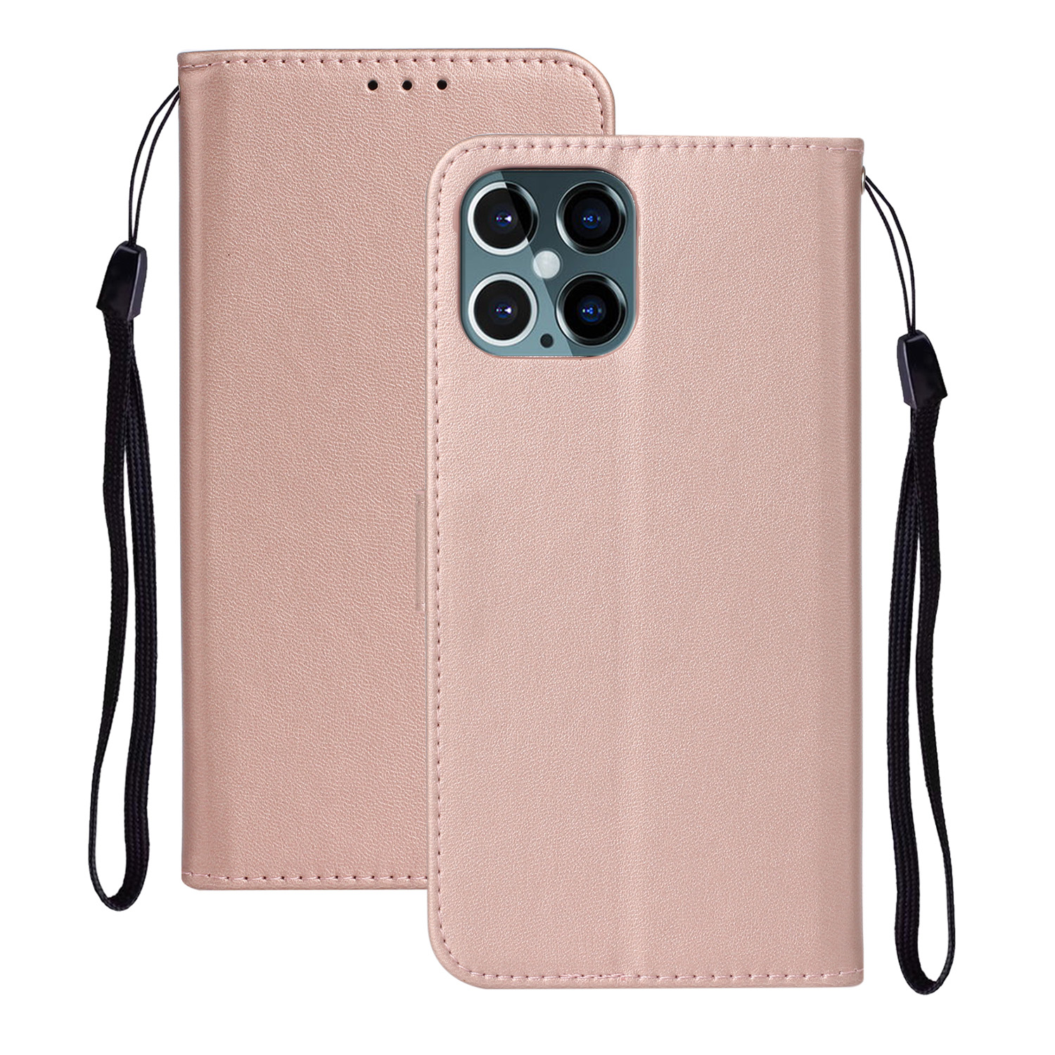 

Сплошной Цвет Кожи С Крышкой Кошелька Для IPhone 12 Pro / 12 - Розовое Золото, iPhone 12
