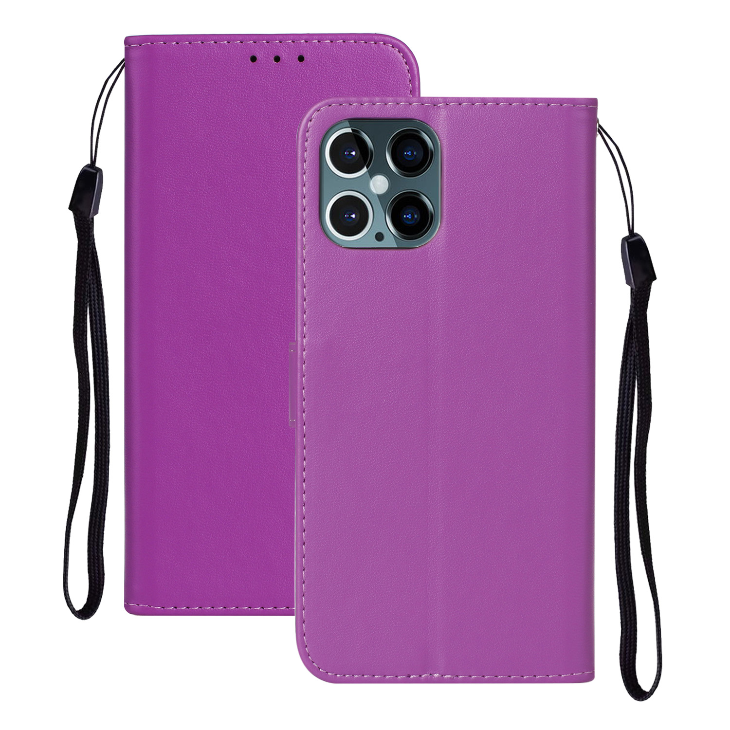 

Solid Color Leather with Wallet Cover for iPhone 12 Pro/12 - Purple, iPhone 12