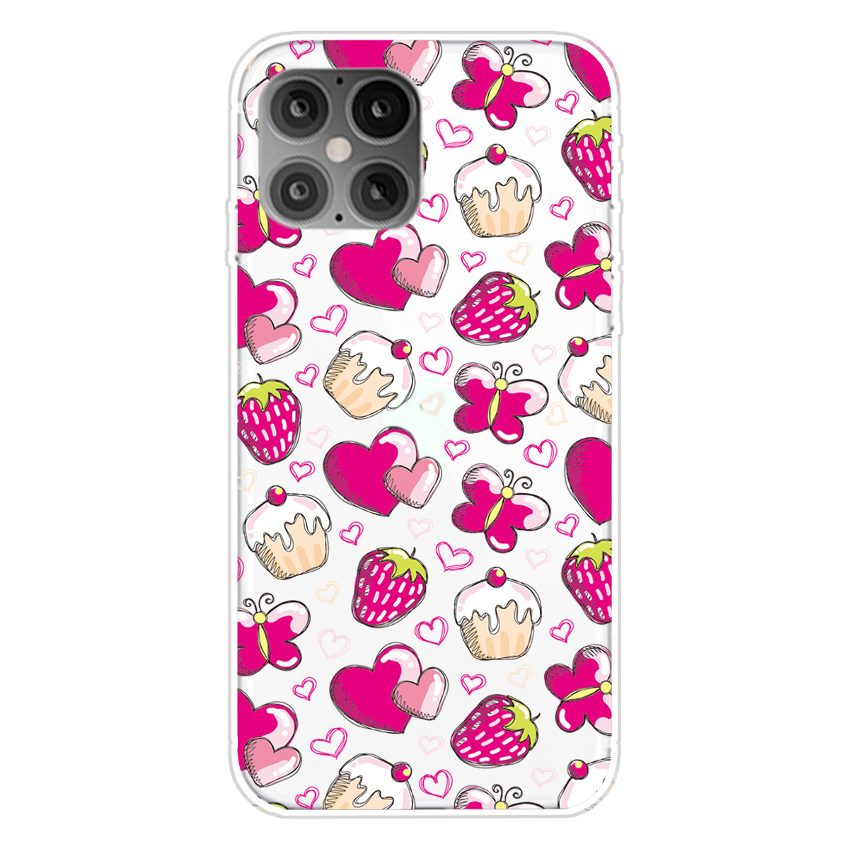 

Pattern Printing TPU Back Protective Cover for iPhone 12 mini - Heart and Strawberry, iPhone 12 mini