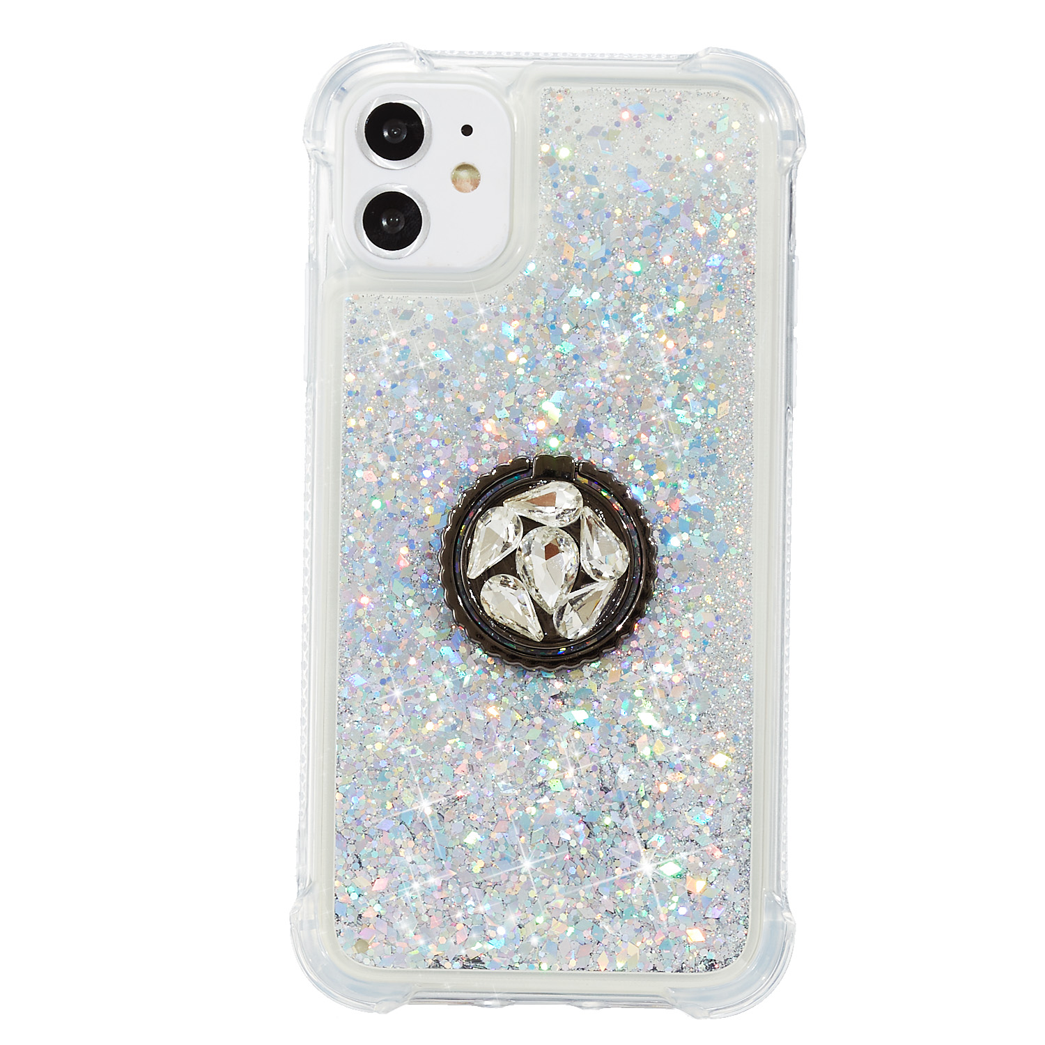 

Glitter Powder Quicksand Rhinestone Decor Kickstand TPU Shell for iPhone 11 6.1 inch - Silver, iPhone 11 6.1 inch