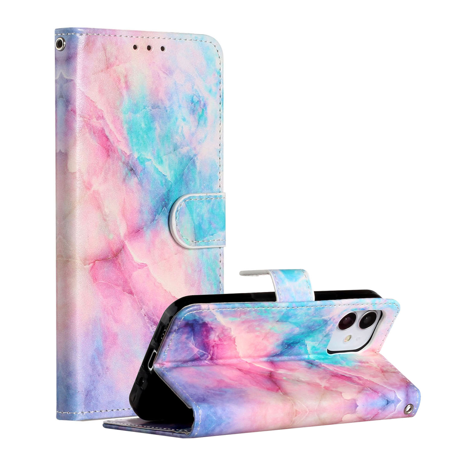 

New Pattern Printing Leather Wallet Stand Phone Cover for iPhone 12 mini - Color Marble Grain, iPhone 12 mini