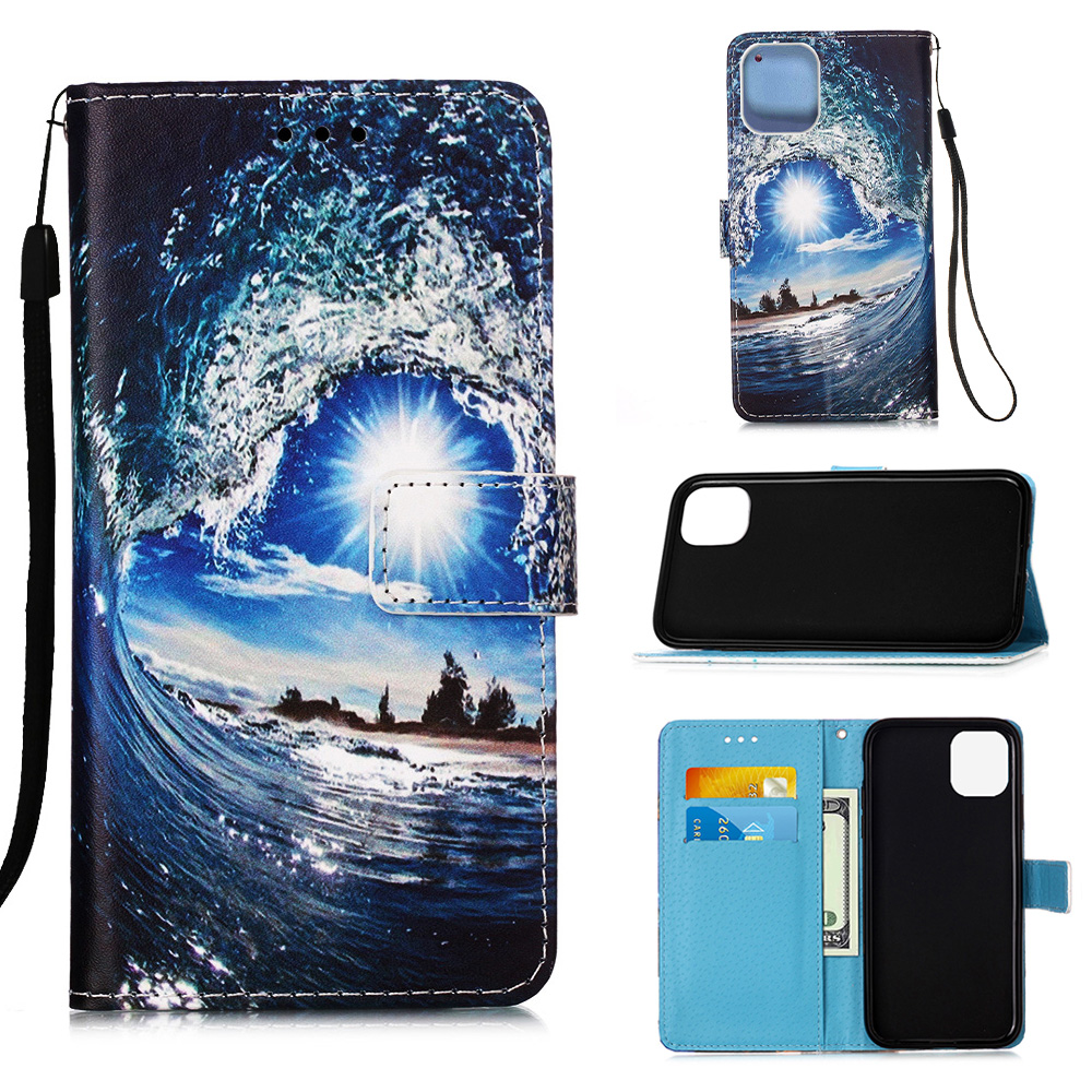 

Pattern Printing Stylish Leather Case for iPhone 12 Pro Max 6.7 inch - Sea Wave, iPhone 12 Pro Max