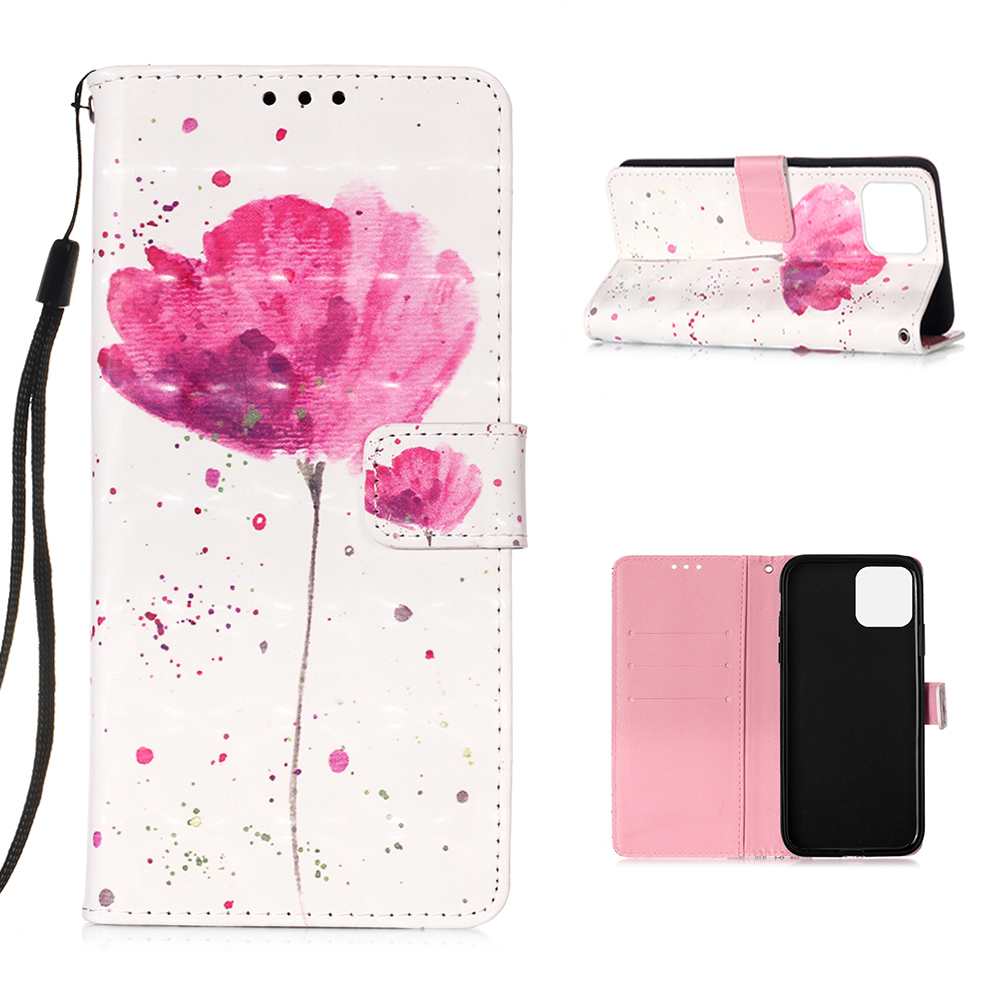 

Pattern Printing PU Leather Cover Wallet Phone Case with Strap for iPhone 12 mini - Vivid Flower, iPhone 12 mini