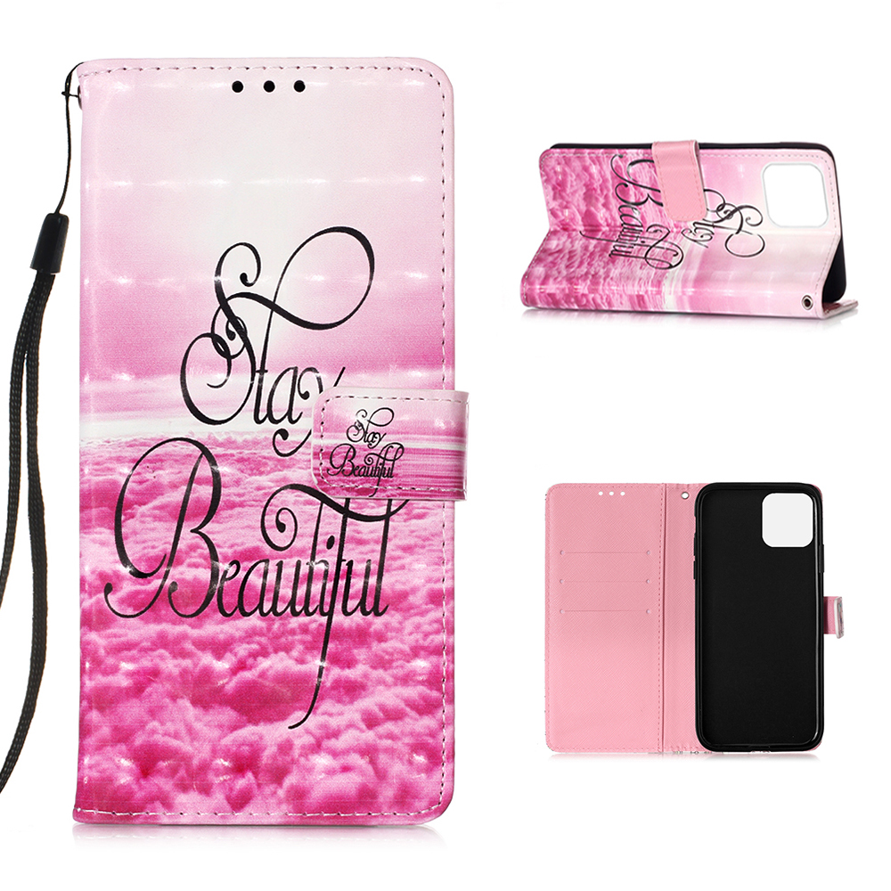 

Pattern Printing PU Leather Cover Wallet Phone Case with Strap for iPhone 12 mini - Stay Beautiful, iPhone 12 mini