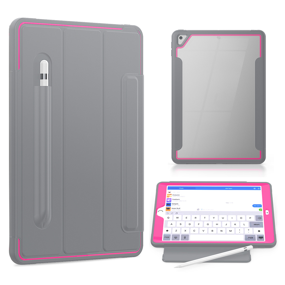 

Кожа Pu+акрил+пк+tpu Три-разгона Для Ipad 10.2 (2021)/(2020)/(2019) - Серый/роза, iPad 10.2 (2020)