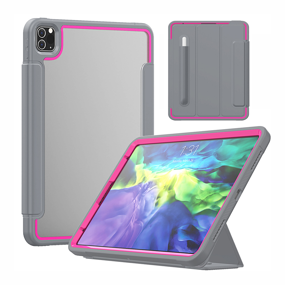 

Tri-fold PU Leather+Acrylic+PC+TPU Tablet Cover for iPad Pro 11-inch (2020)/(2018) - Grey/Rose, iPad Pro 11-inch (2020)
