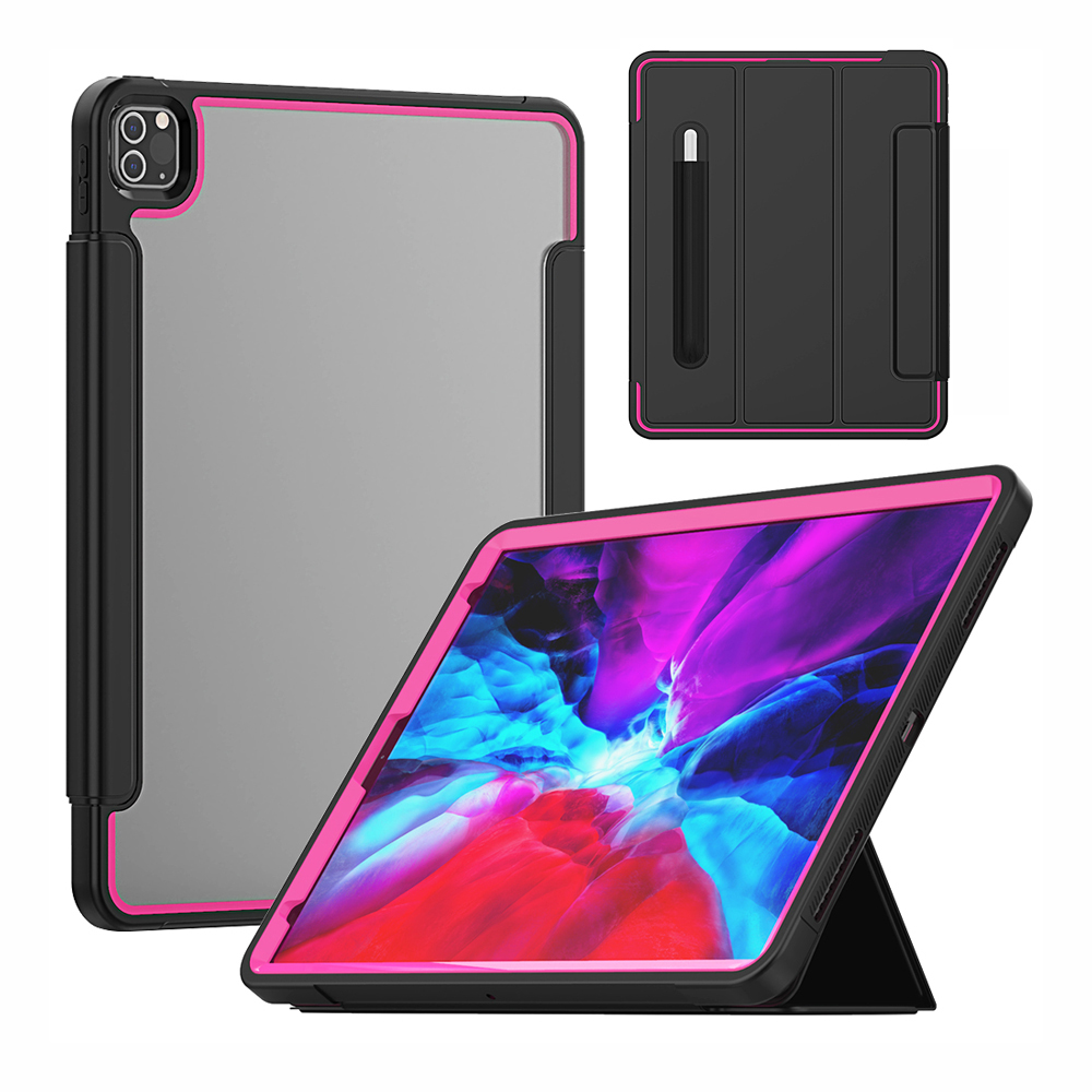 

Для IPad Pro 12,9-дюймовый (2020) / (2018) Tri-Fold Stand Auto Wake / Sleep Case Face + Acrylic + PC + TPU Гибридная Крышка - Черная Роза, iPad Pro 12.9-inch (2020)
