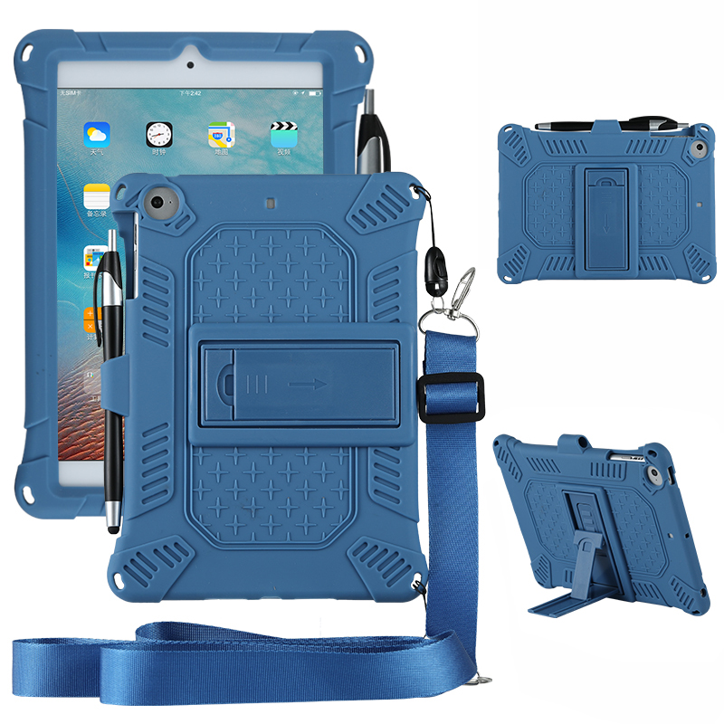 

Kickstand PC + Silicone Tablet Case with Pen Holder Shoulder Strap for iPad mini 3/4/(2019) 7.9 inch - Blue, iPad mini 3