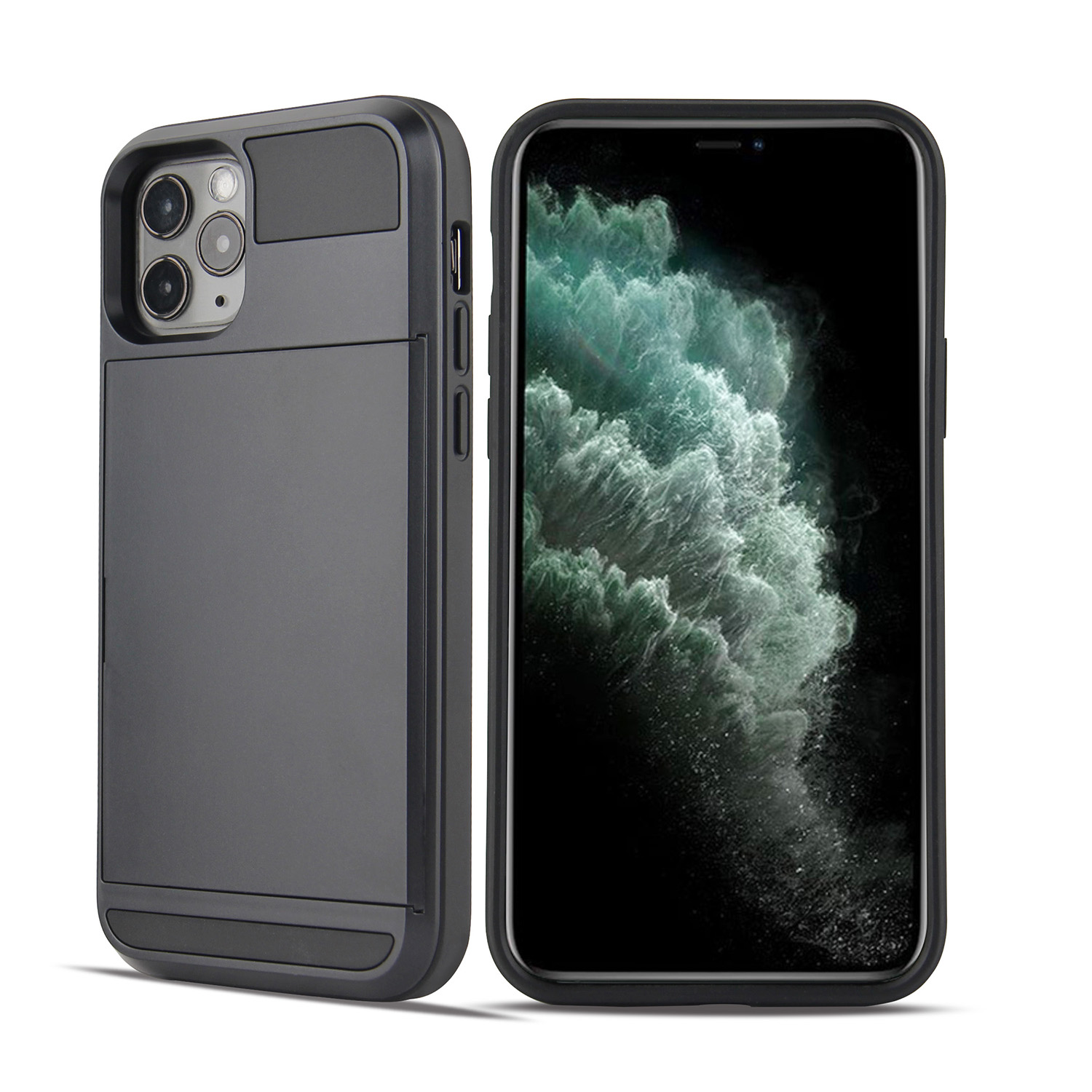 

PC + TPU with Card Holder Shell for iPhone 12 Pro/12 - Black, iPhone 12 Pro