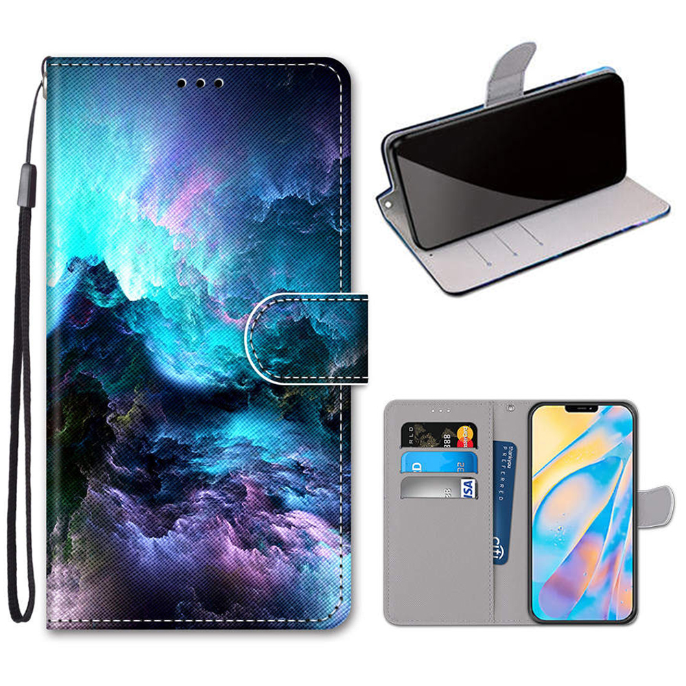 

Printing Skin Leather with Wallet Cover with Strap for iPhone 12 Pro/12 - Cloud, iPhone 12 Pro