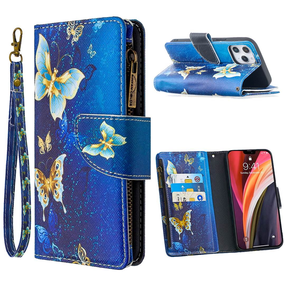 

BF03 Pattern Printing Zipper Wallet Leather Cover for iPhone 12 Pro Max 6.7 inch - Beautiful Butterfly, iPhone 12 Pro Max