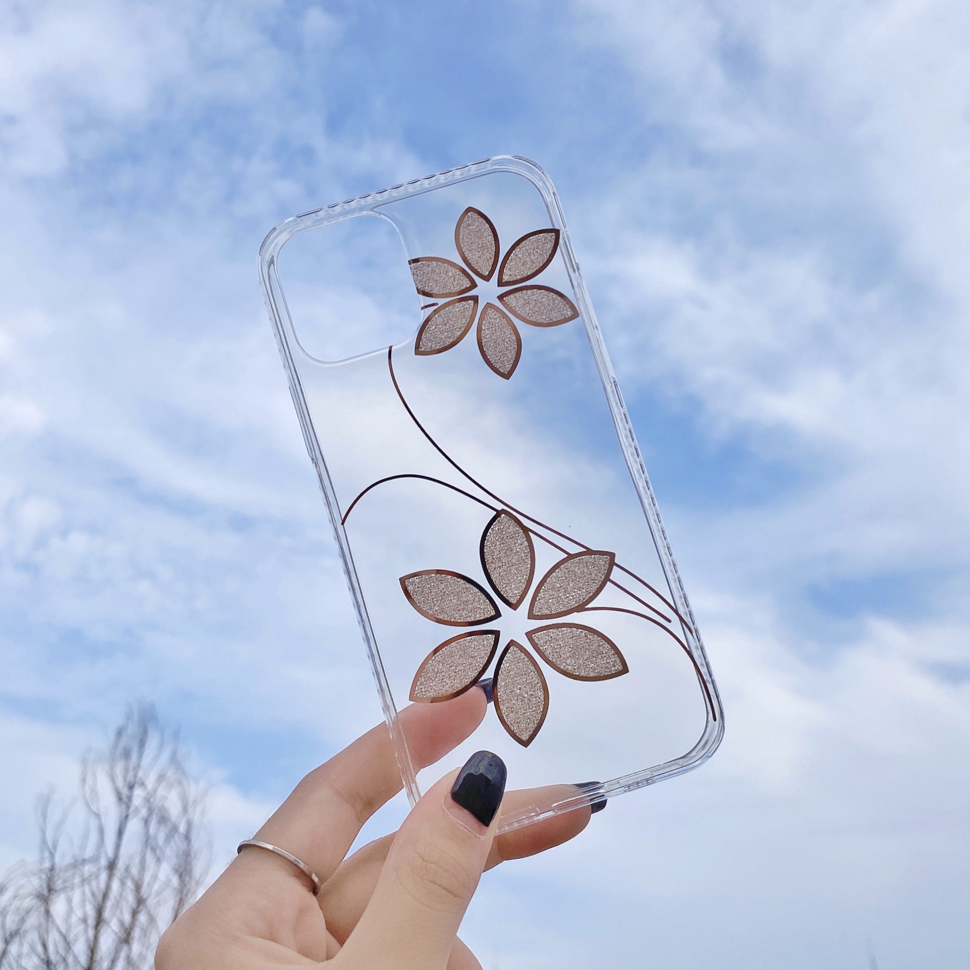 

Translucent Flower Pattern TPU Case for iPhone 12 Pro Max 6.7 inch - Gold, iPhone 12 Pro Max