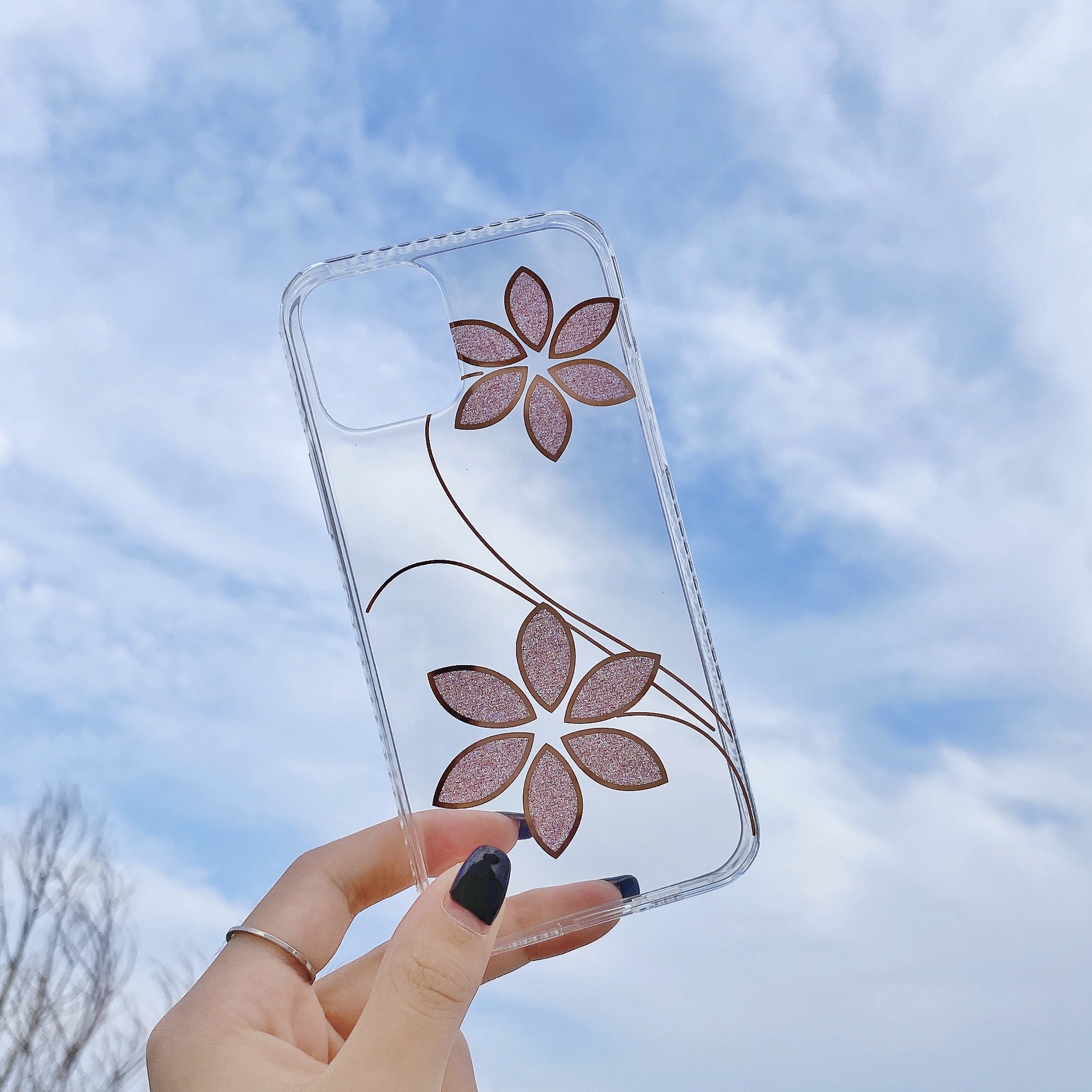 

Flower Pattern TPU Case for iPhone 12 mini - Rose Gold, iPhone 12 mini