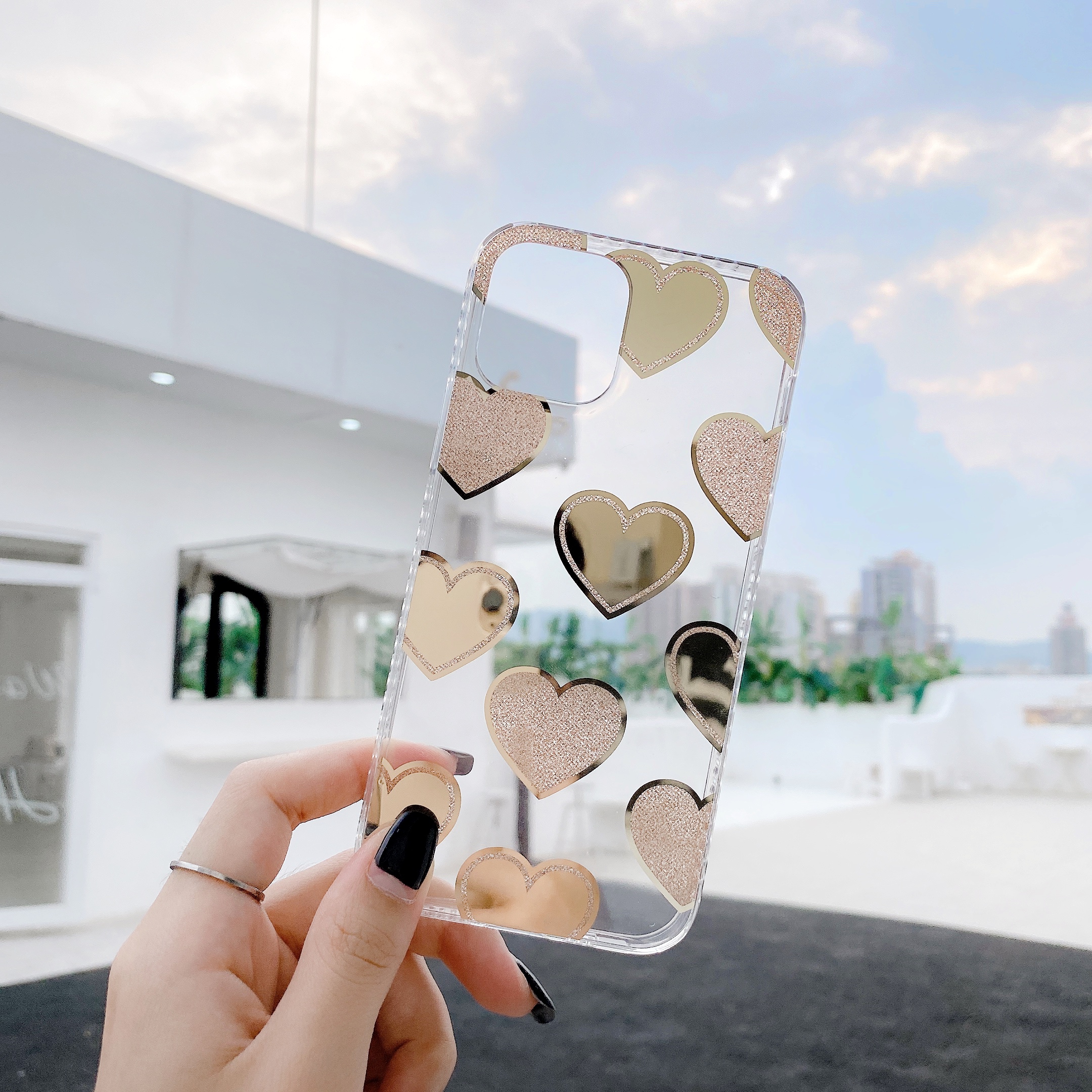

Love Heart Dot Pattern Shell TPU Shell for iPhone 12 Pro Max 6.7 inch - Love Heart/Gold, iPhone 12 Pro Max