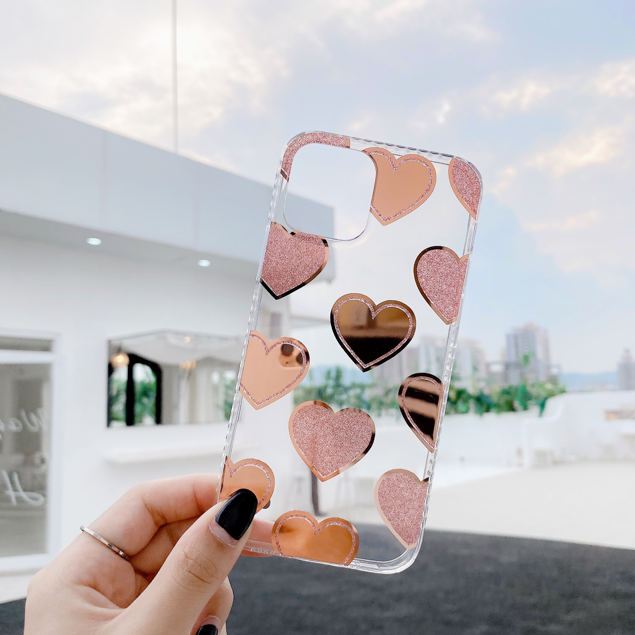 

Love Heart Dot Pattern Shell TPU Shell Для IPhone 12 Pro Max 6,7 Дюйма - Любовь Сердце / Розовое Золото, iPhone 12 Pro Max