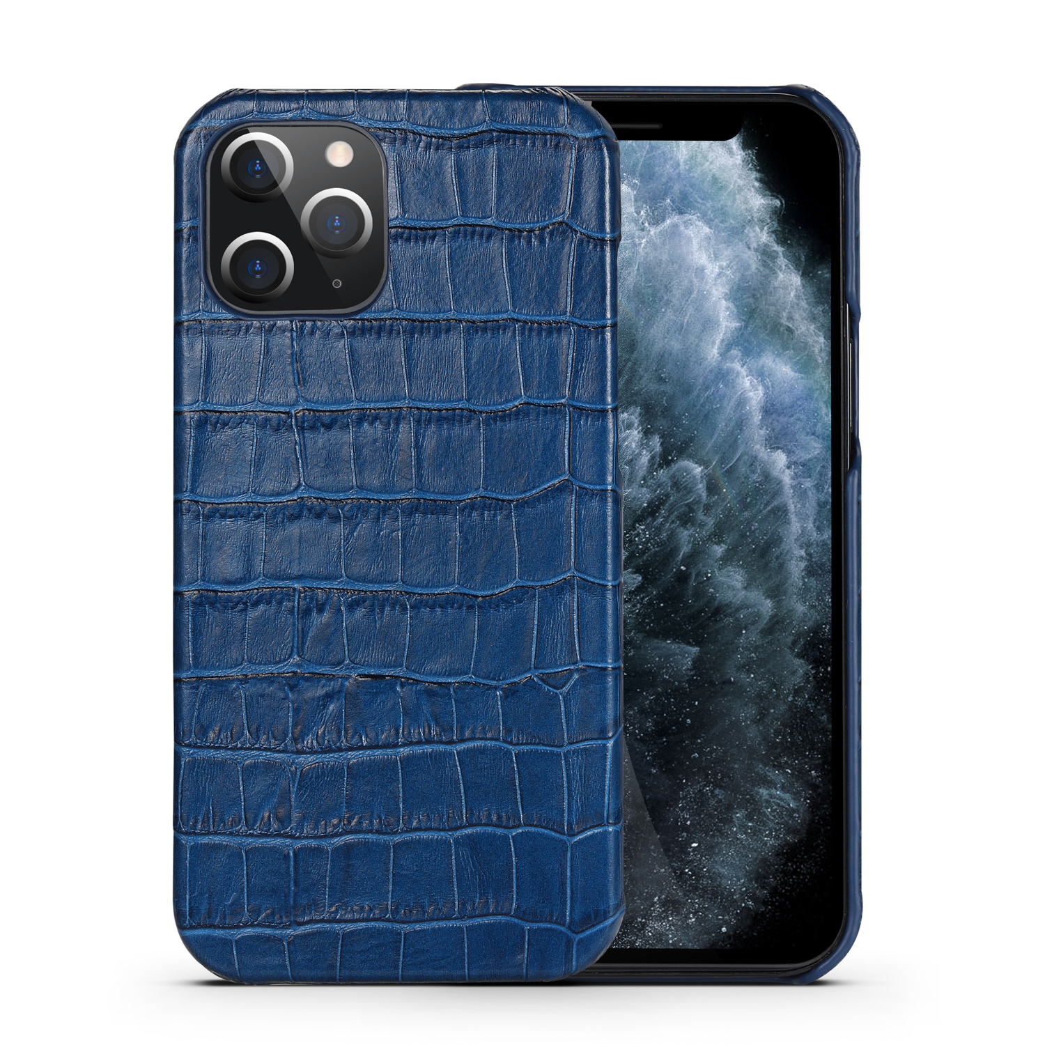 

Crocodile Texture Genuine Leather Coated Plastic Phone Case for iPhone 12 Pro Max 6.7-inch - Blue, iPhone 12 Pro Max