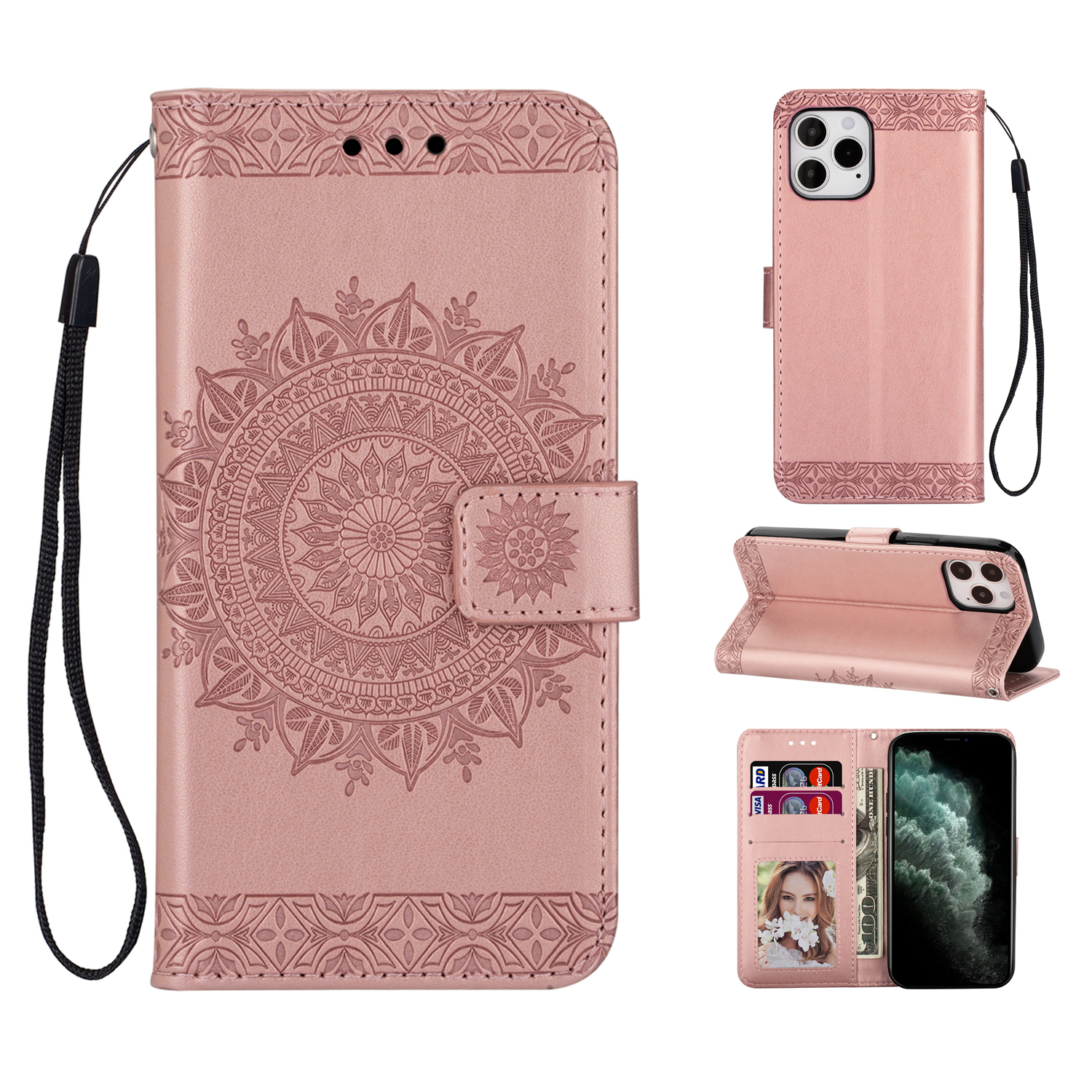 

Totem Pattern Imprint Leather Shell for iPhone 12 Pro/12 - Rose Gold, iPhone 12
