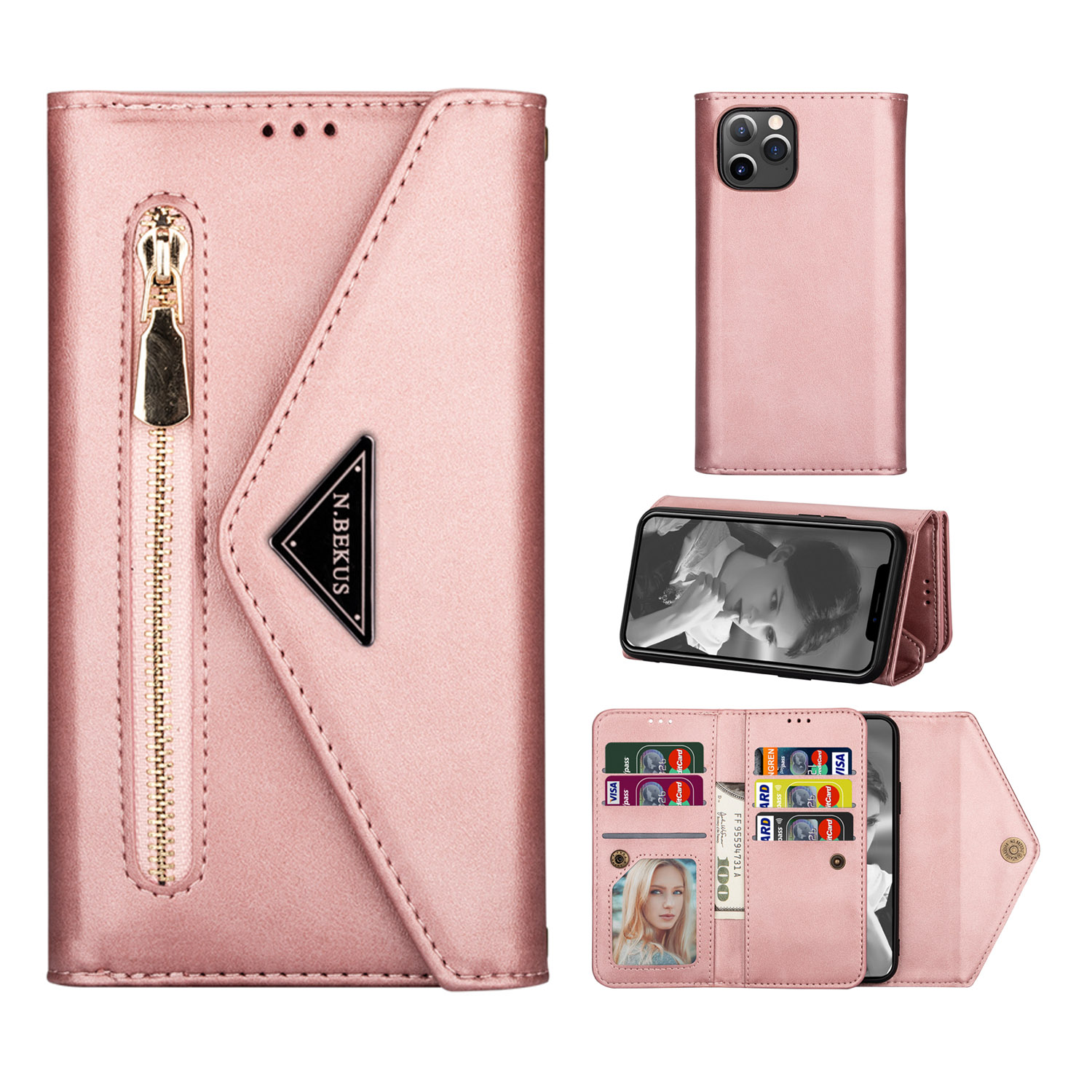 

Leather Cover with Zipper Strap for iPhone 12 mini - Rose Gold, iPhone 12 mini
