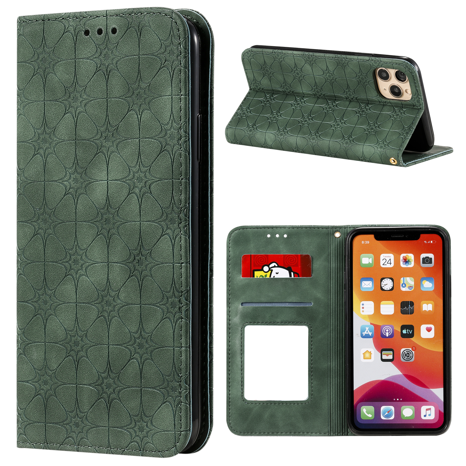 

Imprint Flower Pattern Auto-absorbed Stand Case for iPhone 11 Pro Max 6.5 inch - Green, iPhone 11 Pro Max 6.5 inch