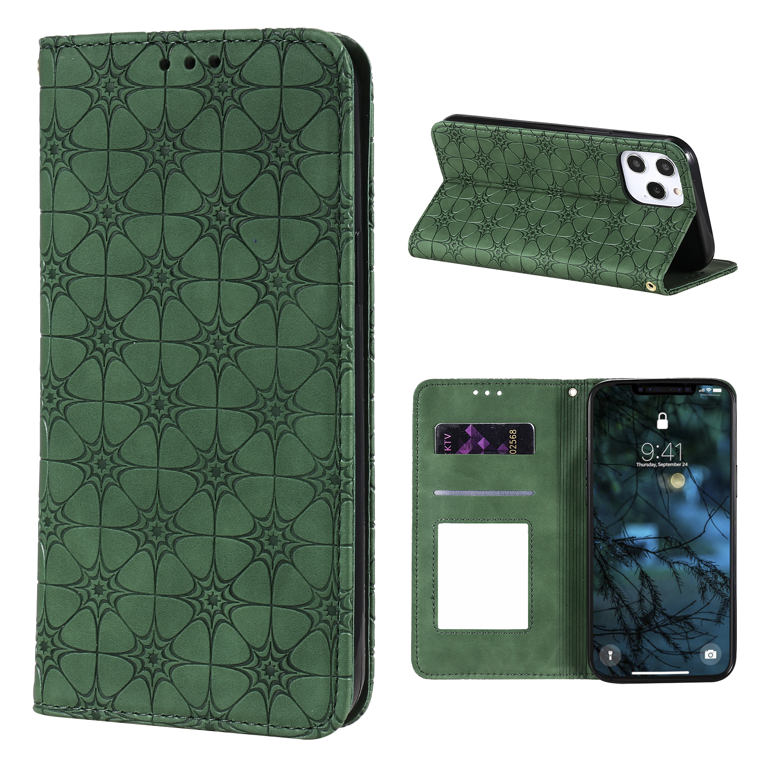 

Imprint Flower Auto-absorbed Leather Case for iPhone 12 Pro Max 6.7 inch - Green, iPhone 12 Pro Max